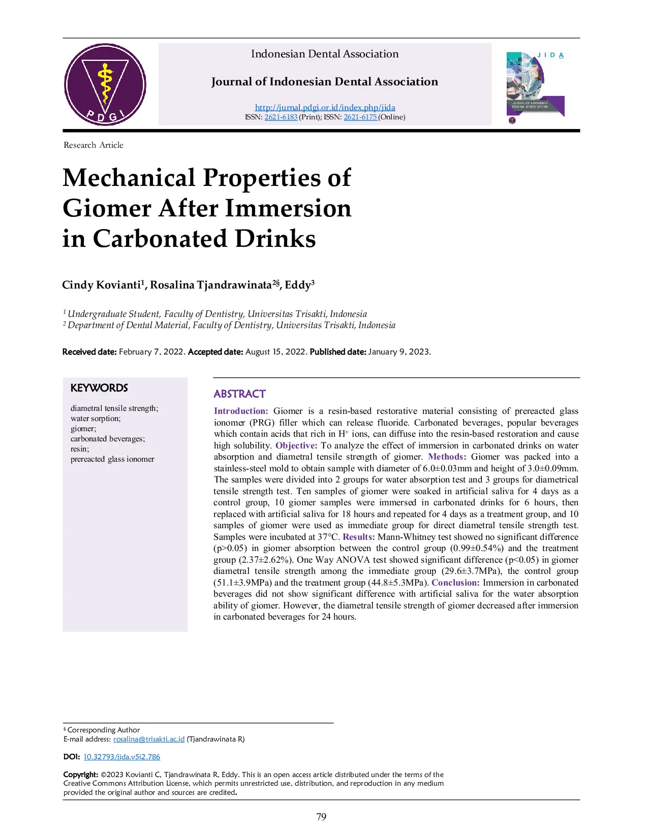 JURIS Mechanical Properties of Giomer After Immersion in Carbonated Drinks