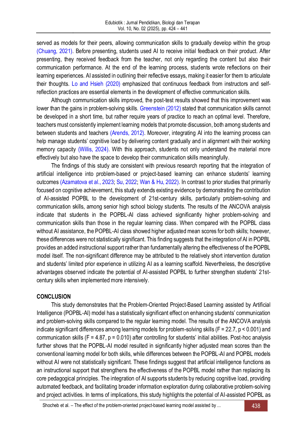 JURIS The effect of the problem oriented project based learning model assisted by artificial intelligence on students problem solving and communication skills