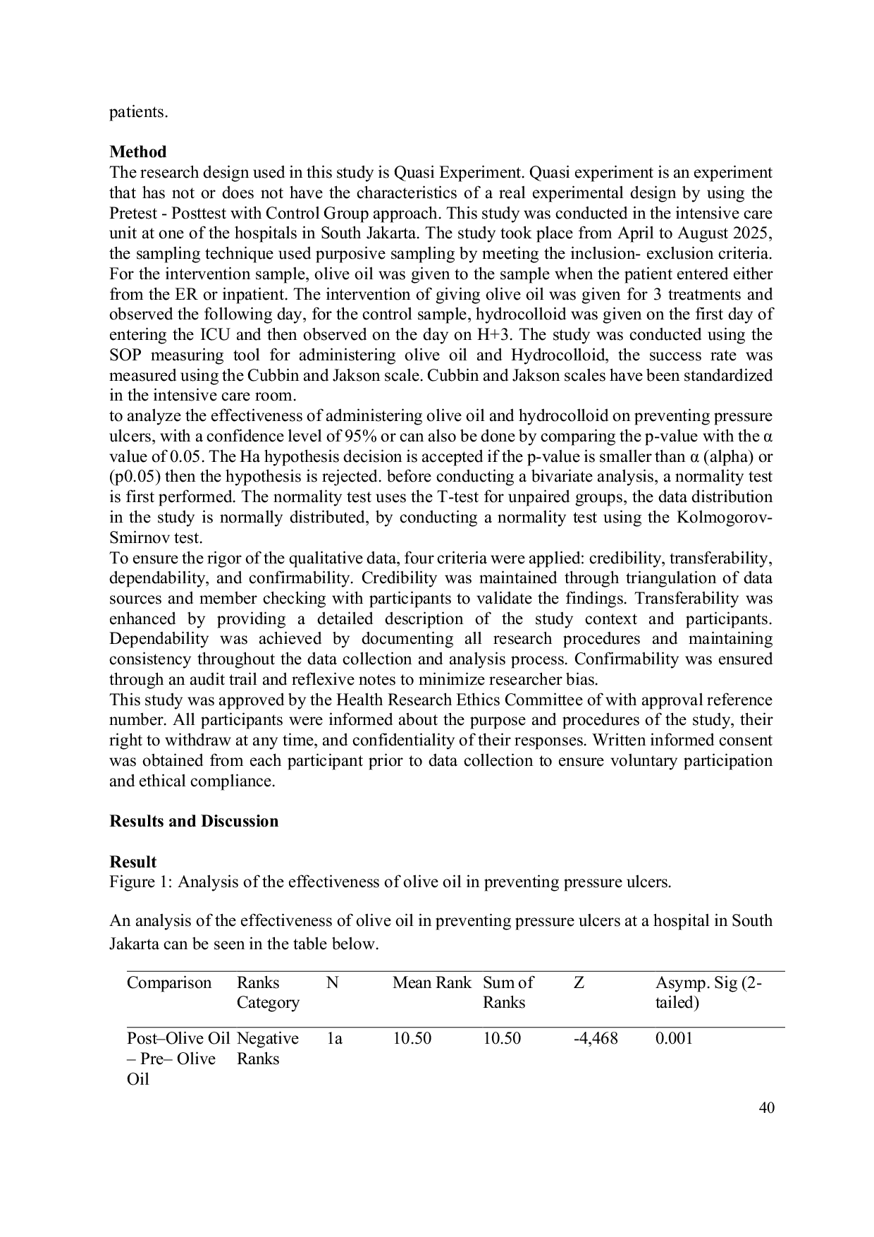 JURIS EFFECTIVENESS OF OLIVE OIL AND HYDROCOLLOID DRESSINGS IN THE PREVENTION OF PRESSURE ULCERS AMONG ICU PATIENTS EVALUATION USING THE CUBBIN AND JACKSON SCALE