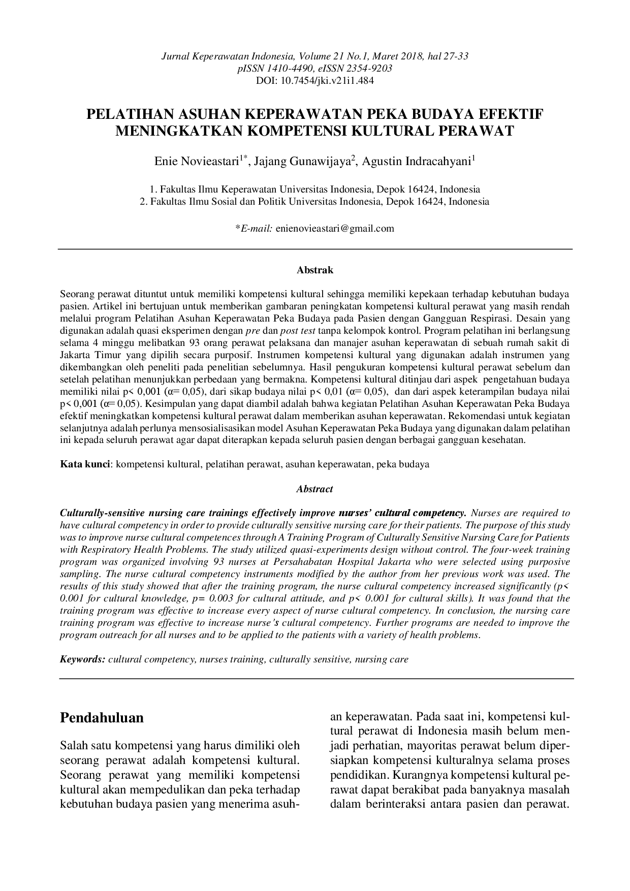 juris Pelatihan Asuhan Keperawatan Peka Budaya Efektif Meningkatkan Kompetensi Kultural Perawat