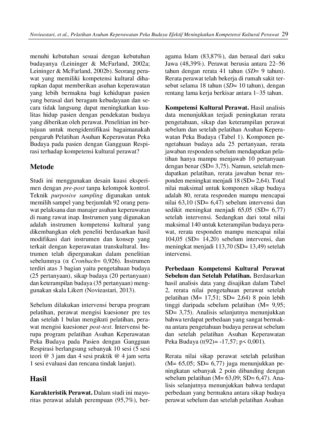 juris Pelatihan Asuhan Keperawatan Peka Budaya Efektif Meningkatkan Kompetensi Kultural Perawat