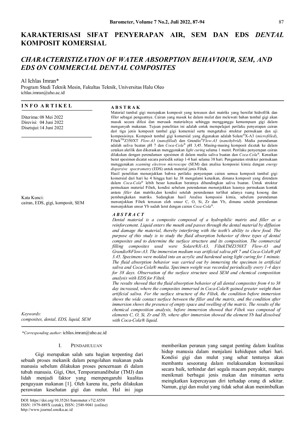 JURIS Karakterisasi Sifat Penyerapan Air SEM dan EDS Dental Komposit Komersial