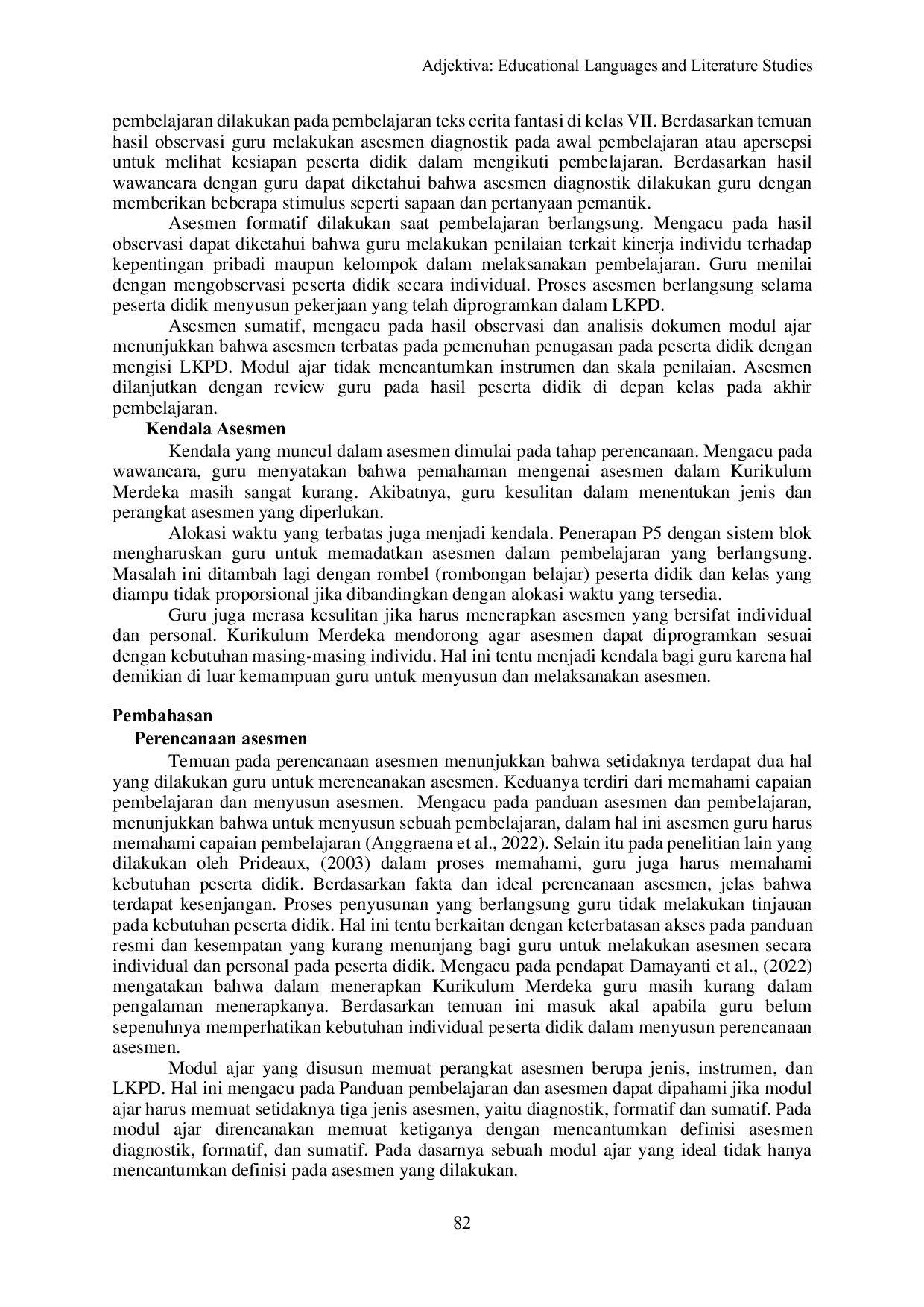 JURIS Strategi Asesmen Pada Pembelajaran Bahasa Indonesia Dalam Kurikulum Merdeka di SMP