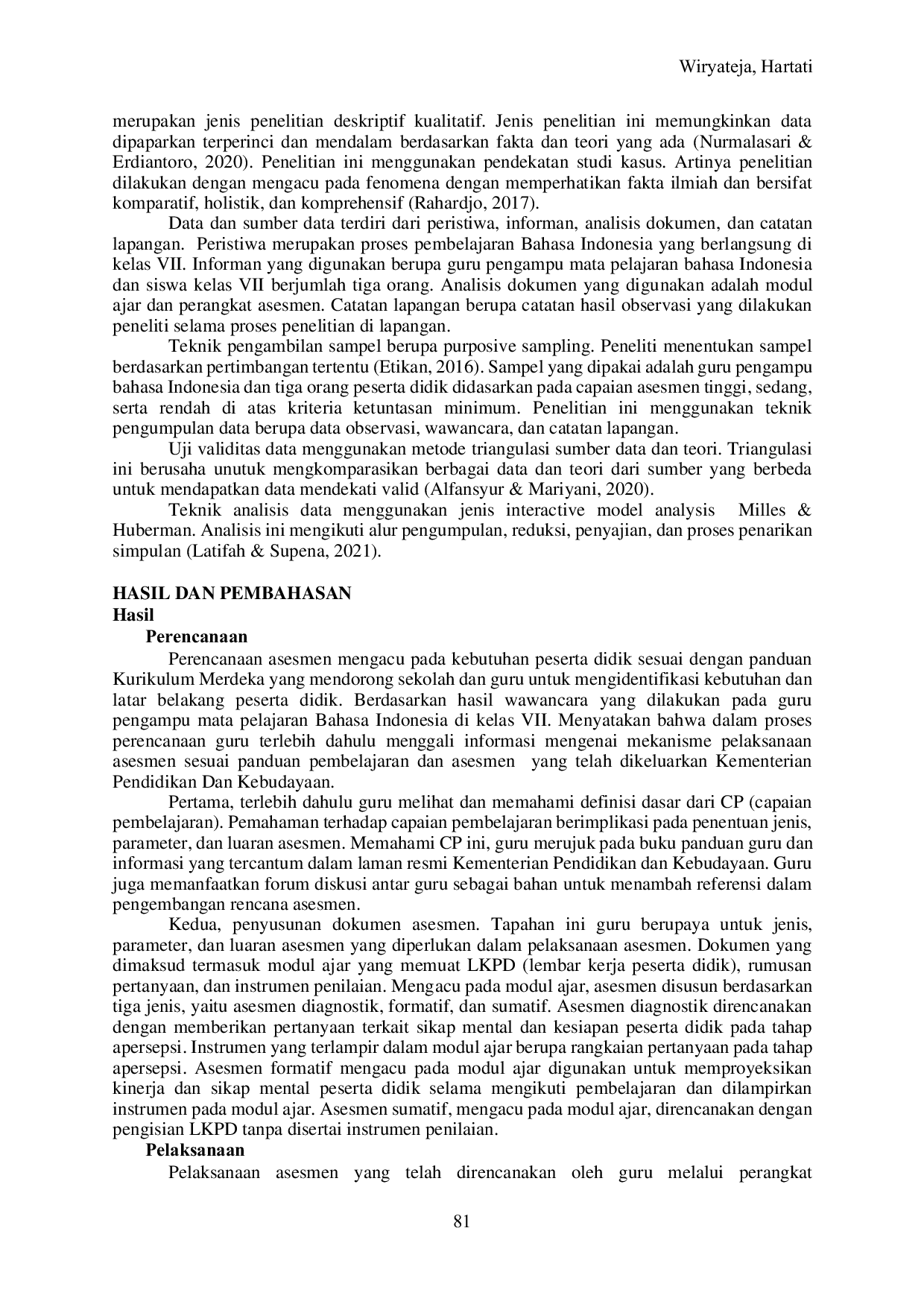 JURIS Strategi Asesmen Pada Pembelajaran Bahasa Indonesia Dalam Kurikulum Merdeka di SMP