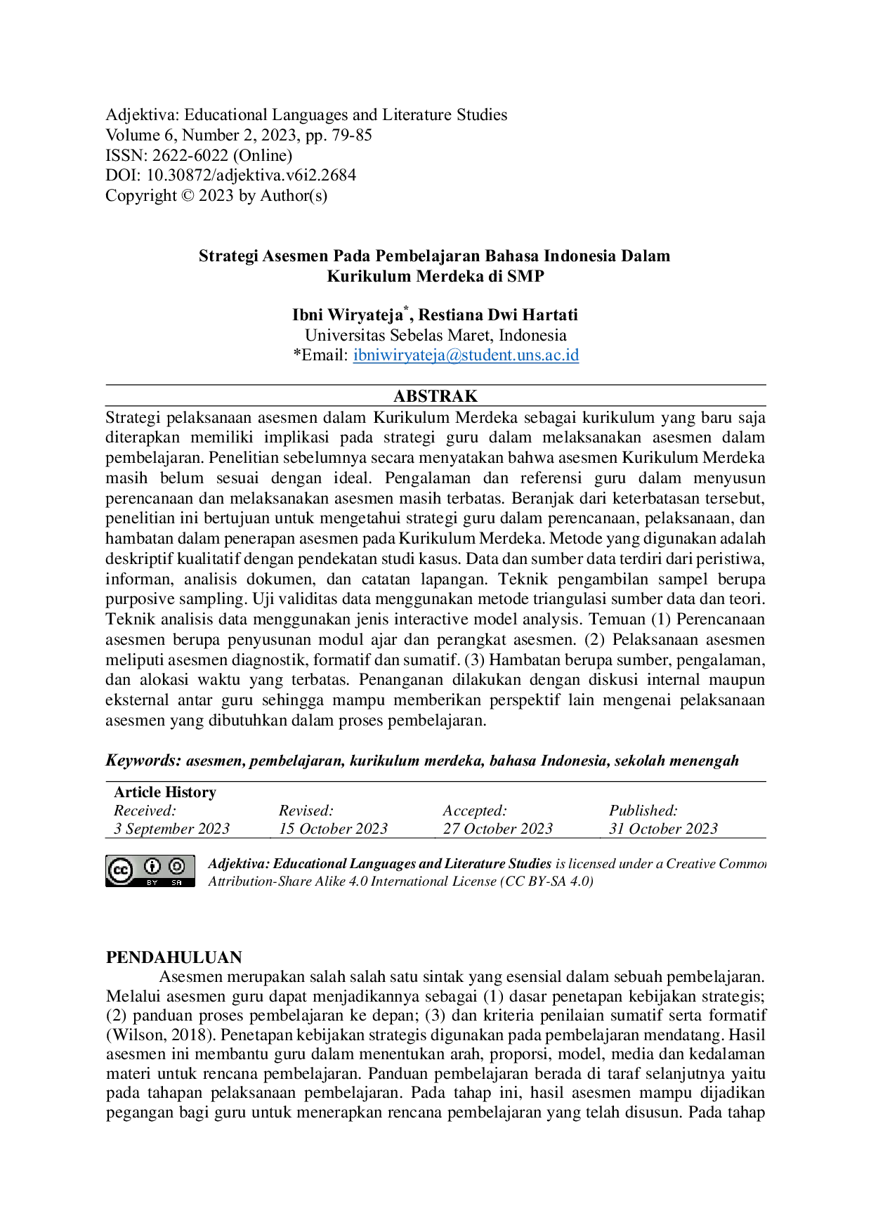 JURIS Strategi Asesmen Pada Pembelajaran Bahasa Indonesia Dalam Kurikulum Merdeka di SMP