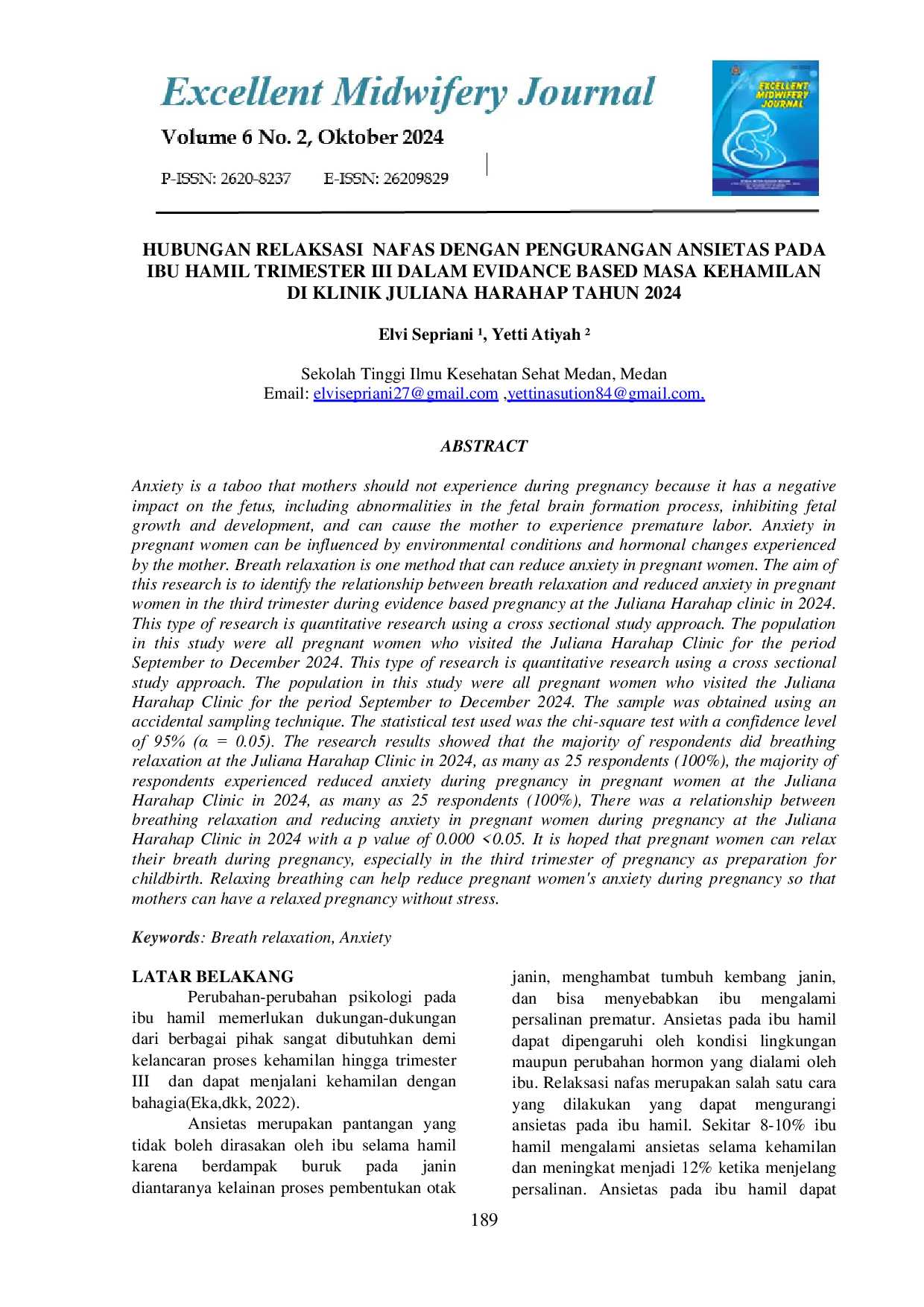 JURIS Hubungan Relaksasi Nafas Dengan Pengurangan Ansietas Pada Ibu Hamil Trimester III Dalam Evidence Based Masa Kehamilan Di Klinik Juliana Harahap Tahun 2024