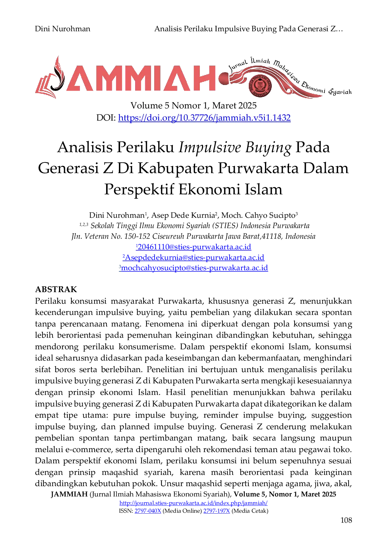JURIS Analisis Perilaku Impulsive Buying Pada Generasi Z Di Kabupaten Purwakarta Dalam Perspektif Ekonomi Islam