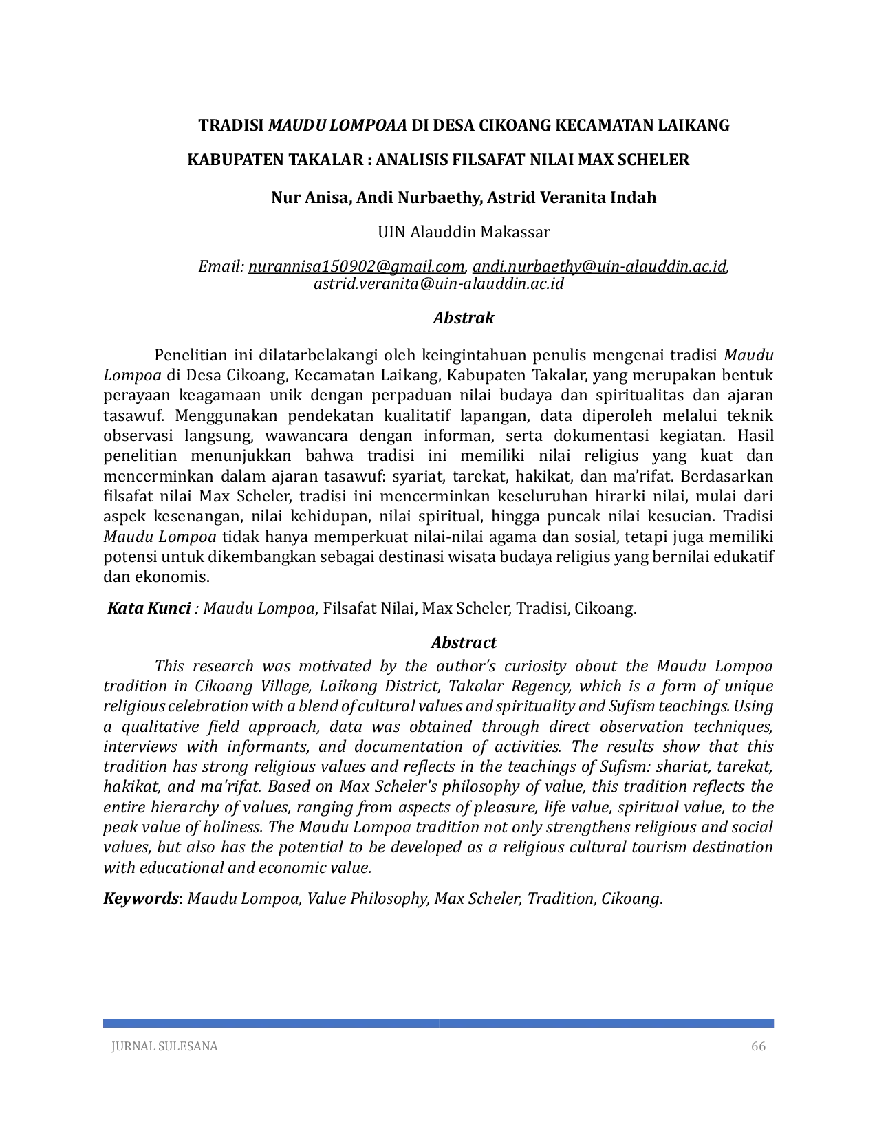 JURIS Tradisi Maudu Lompoaa di Desa Cikoang Kecamatan Laikang Kabupaten Takalar Analisis Filsafat Nilai Max Scheler