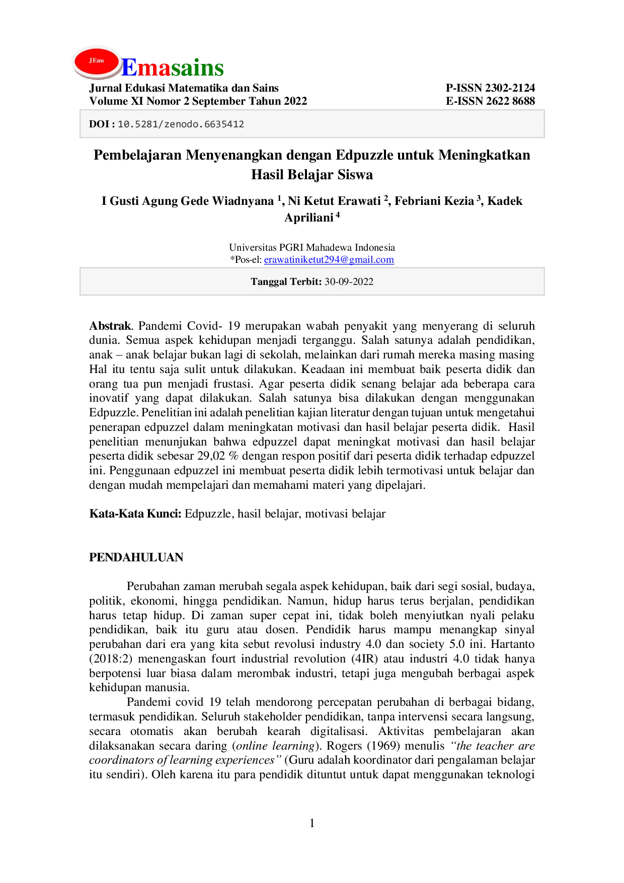 JURIS Pembelajaran Menyenangkan dengan Edpuzzle untuk Meningkatkan Hasil Belajar Siswa