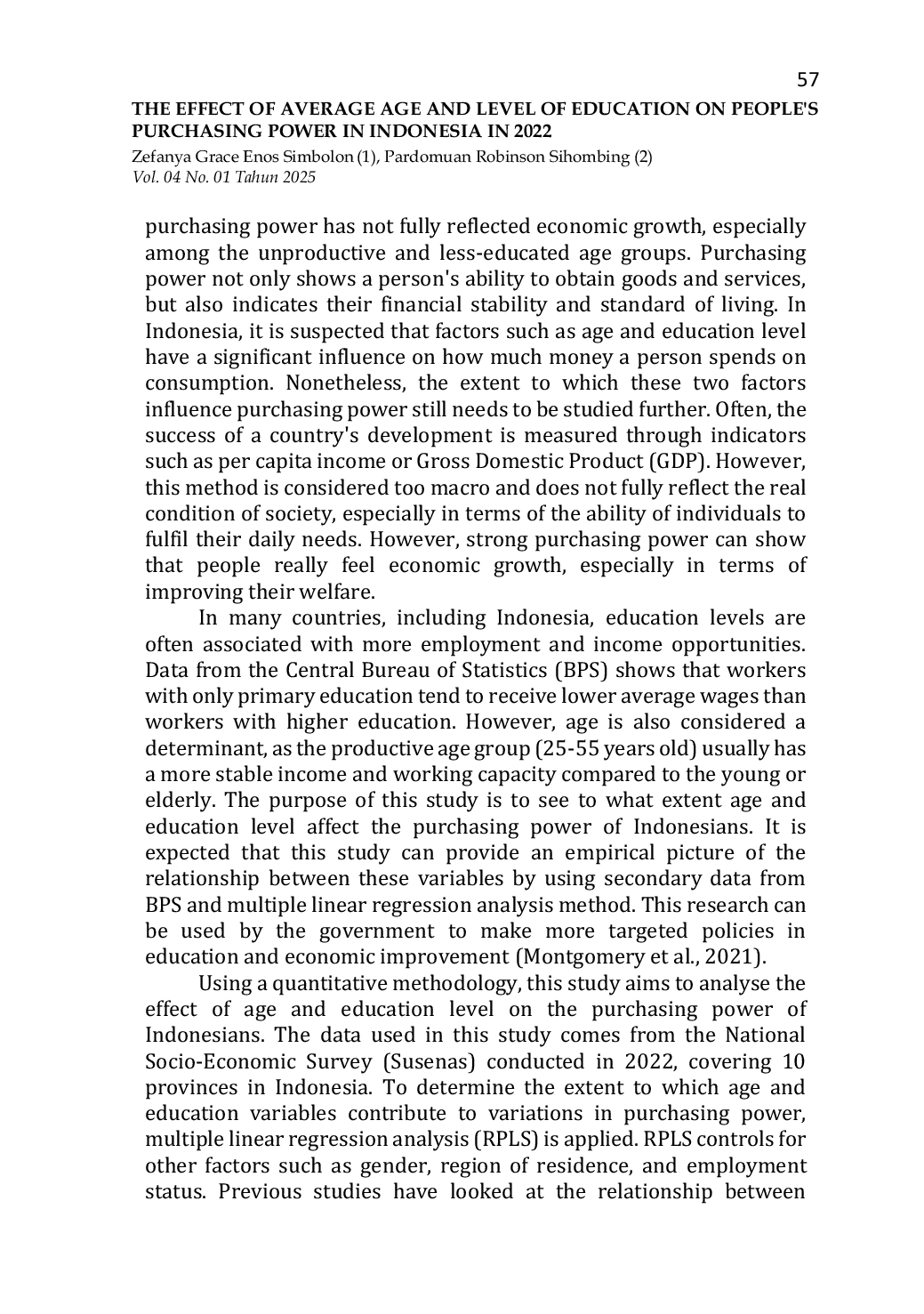 JURIS The Effect of Average Age and Level of Education on People s Purchasing Power in Indonesia in 2022