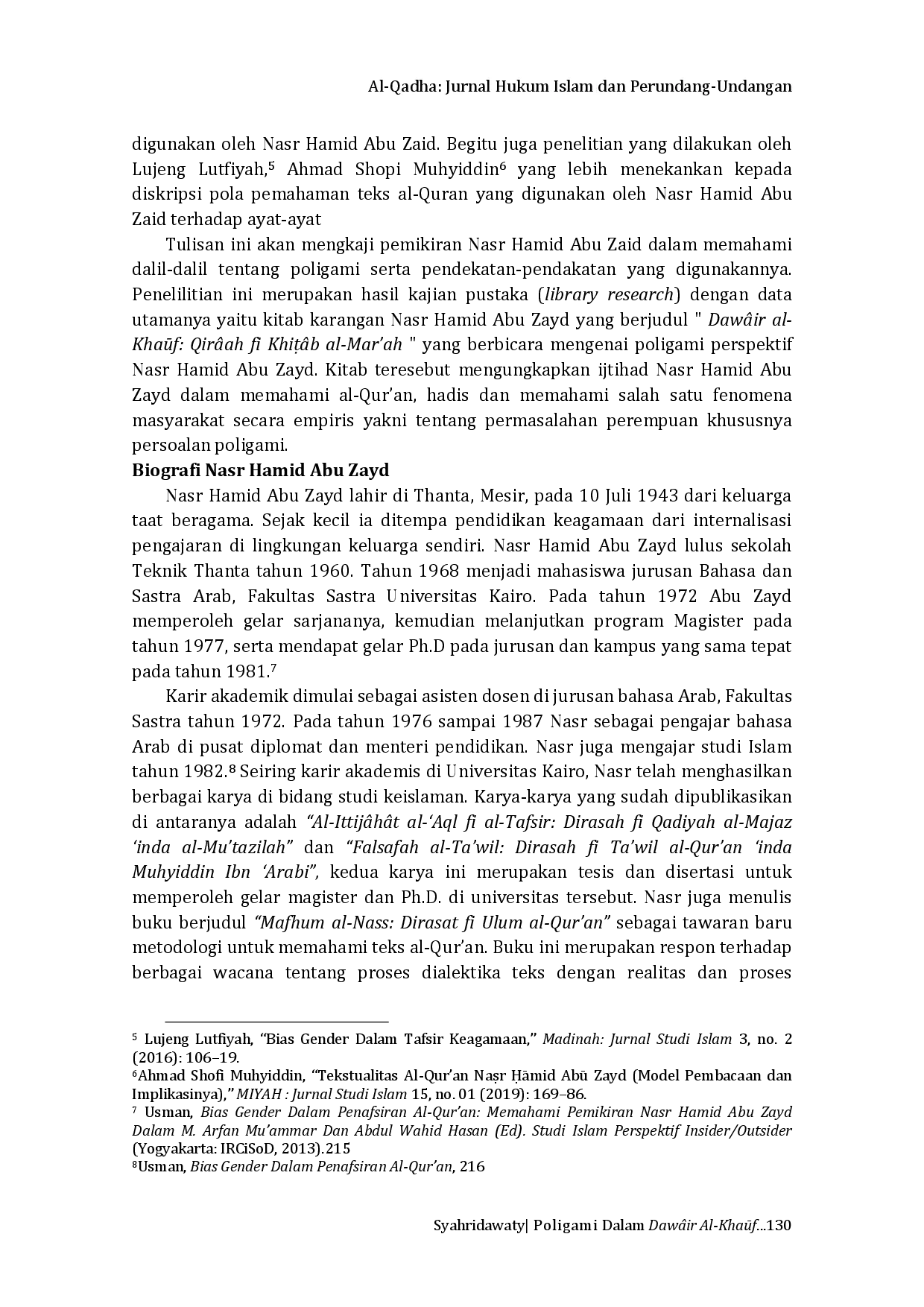 juris Poligami Dalam Daw ir Al Kha f Qir ah Fi Khit b Al Mar ah Karya Nasr Hamid Abu Zayd