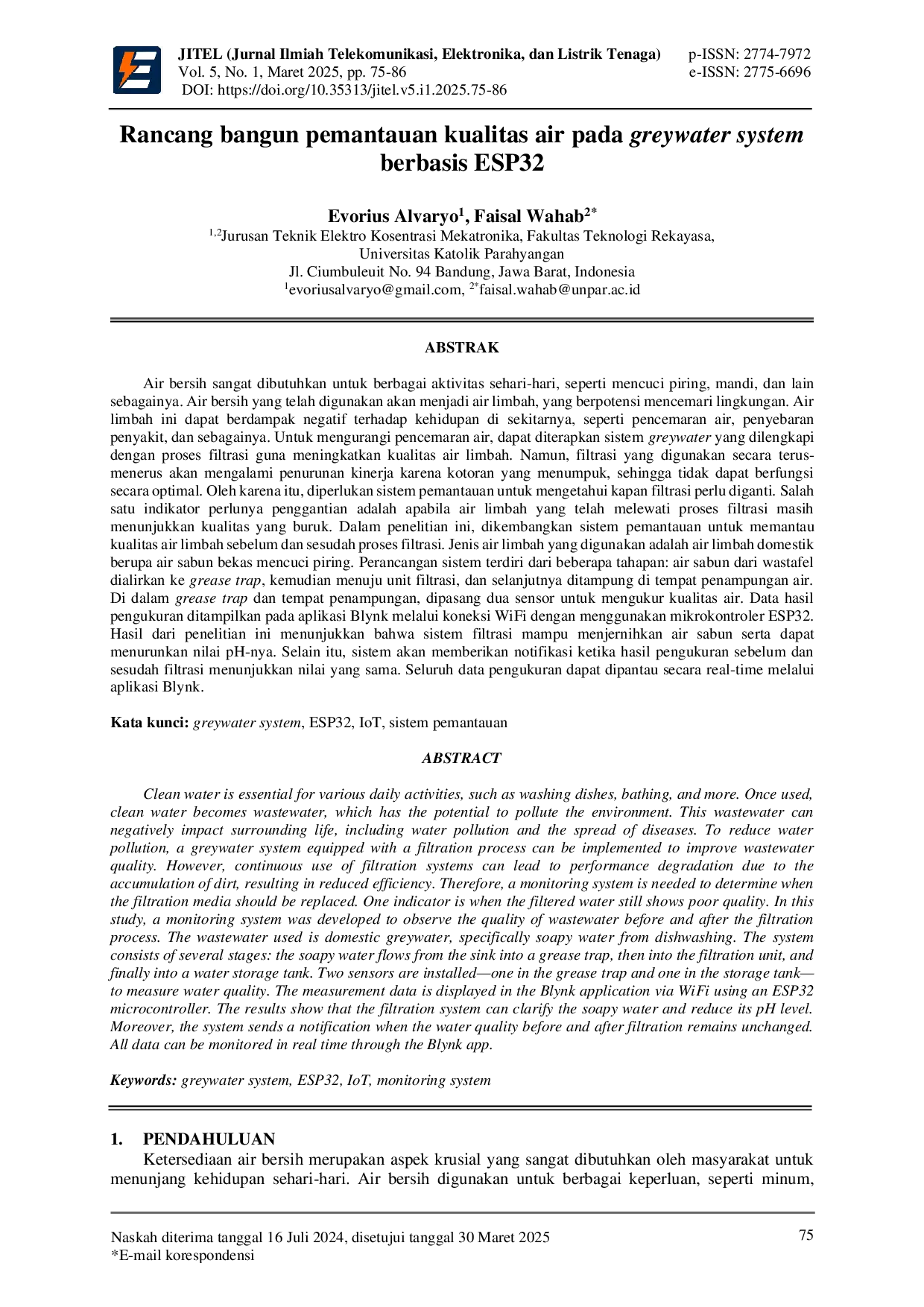 JURIS Rancang Bangun Pemantauan Kualitas Air Pada Greywater System Berbasis ESP32