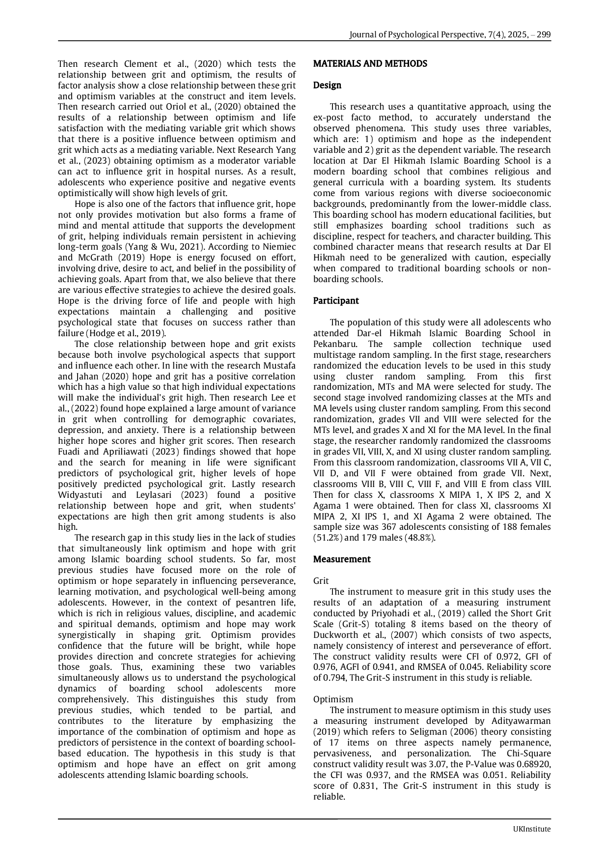 JURIS Optimism and Hope The Psychological Foundation for Building Grit in Islamic Boarding School Students