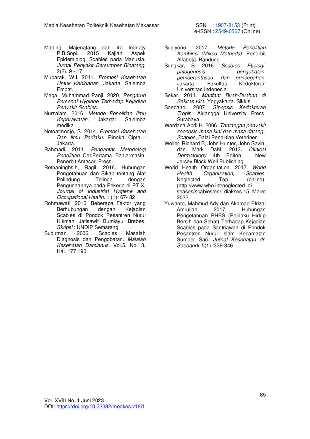 JURIS Hubungan Tingkat Pengetahuan Sikap Dan Perilaku Cuci Tangan Pakai Sabun Ctps Dengan Kejadian Penyakit Scabies Di Pondok Pesantren Putra Darul Ulum Waddah Wah