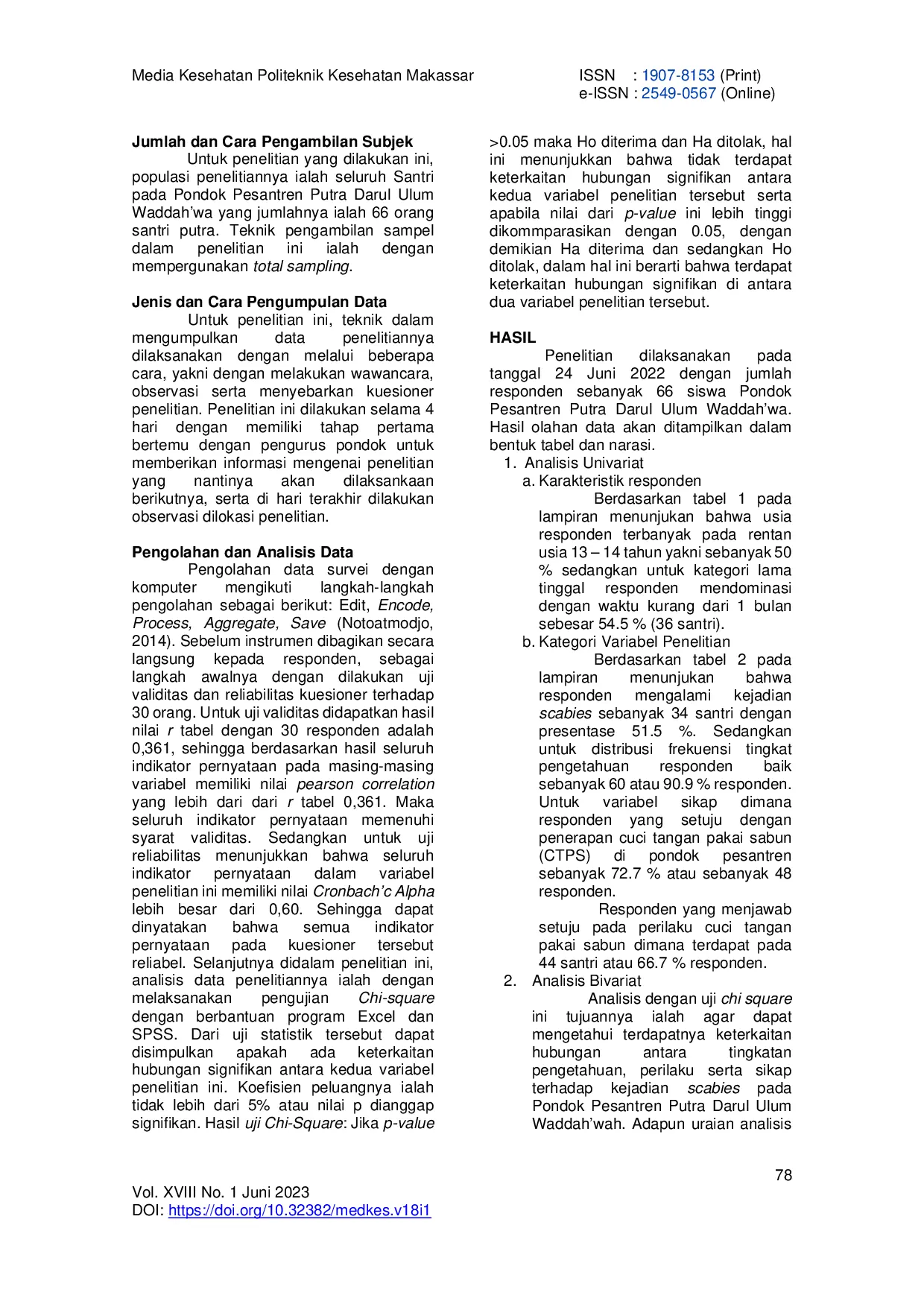 JURIS Hubungan Tingkat Pengetahuan Sikap Dan Perilaku Cuci Tangan Pakai Sabun Ctps Dengan Kejadian Penyakit Scabies Di Pondok Pesantren Putra Darul Ulum Waddah Wah