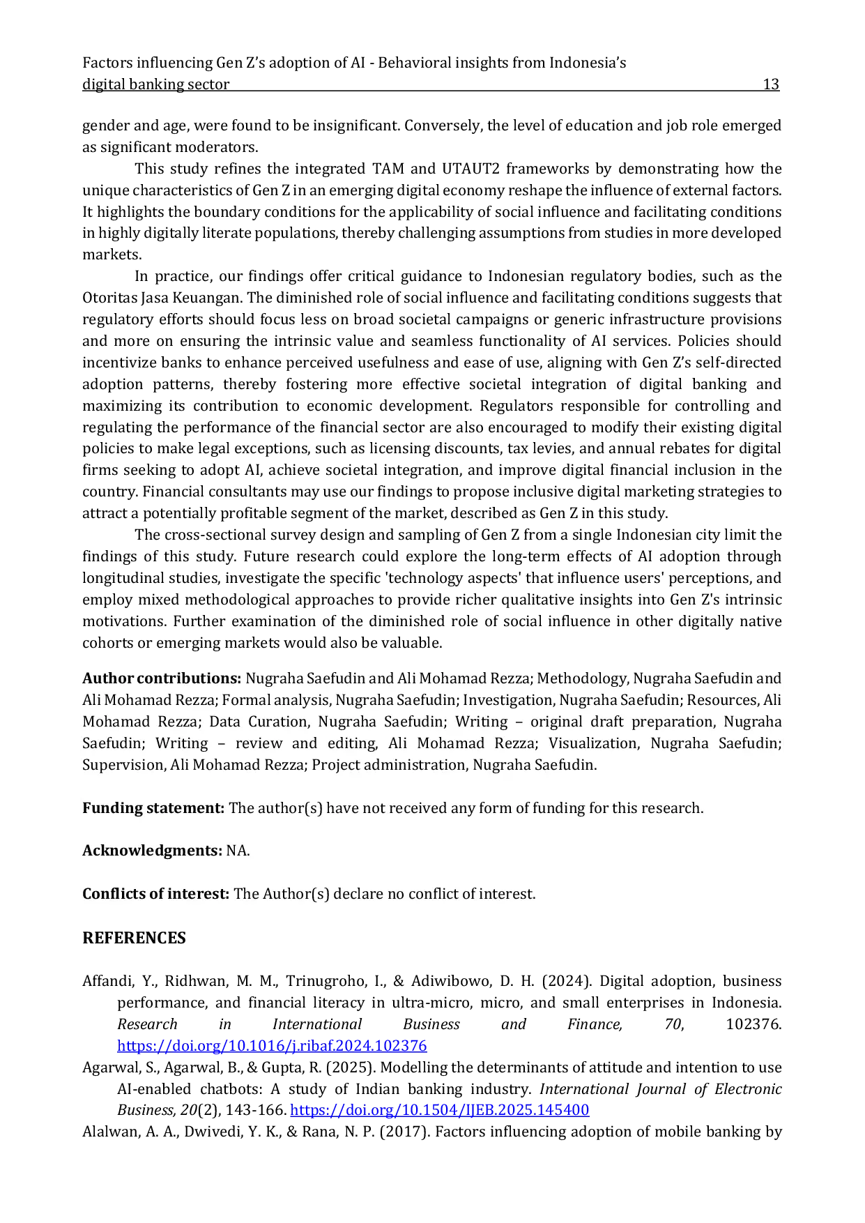 JURIS Factors influencing Gen Z s adoption of AI Behavioral insights from Indonesia s digital banking sector