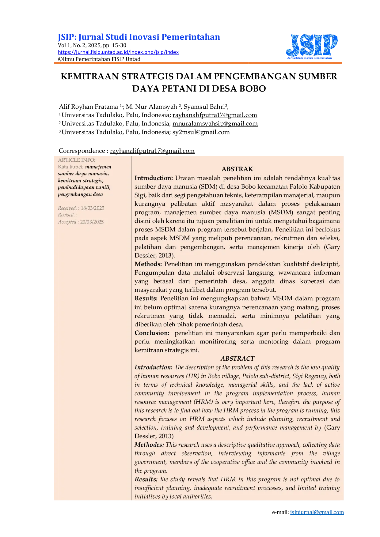 JURIS Kemitraan Strategis Dalam Pengembangan Sumber Daya Petani di Desa Bobo