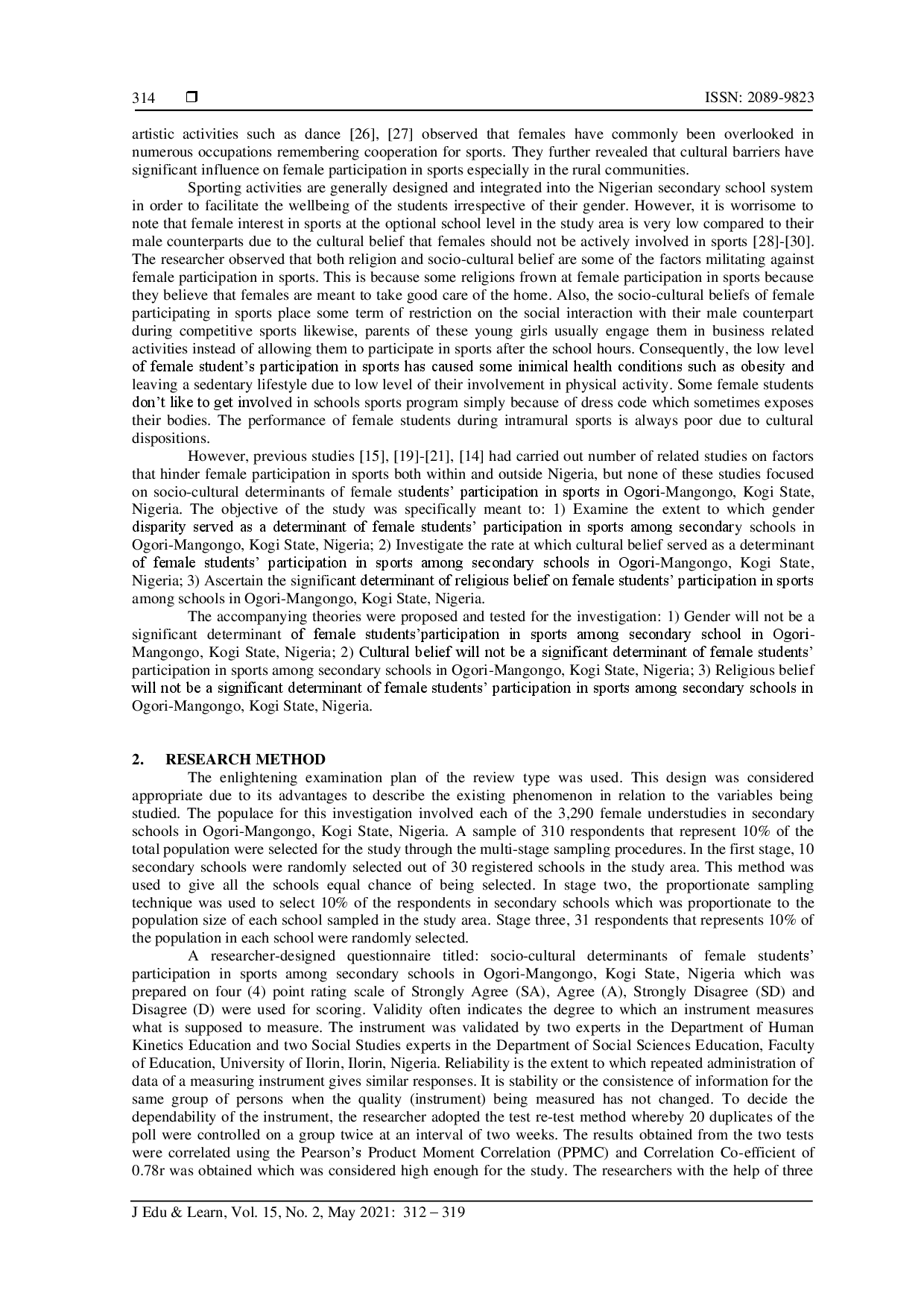 juris Socio cultural determinants of female students participation in school sports in Kogi State Nigeria