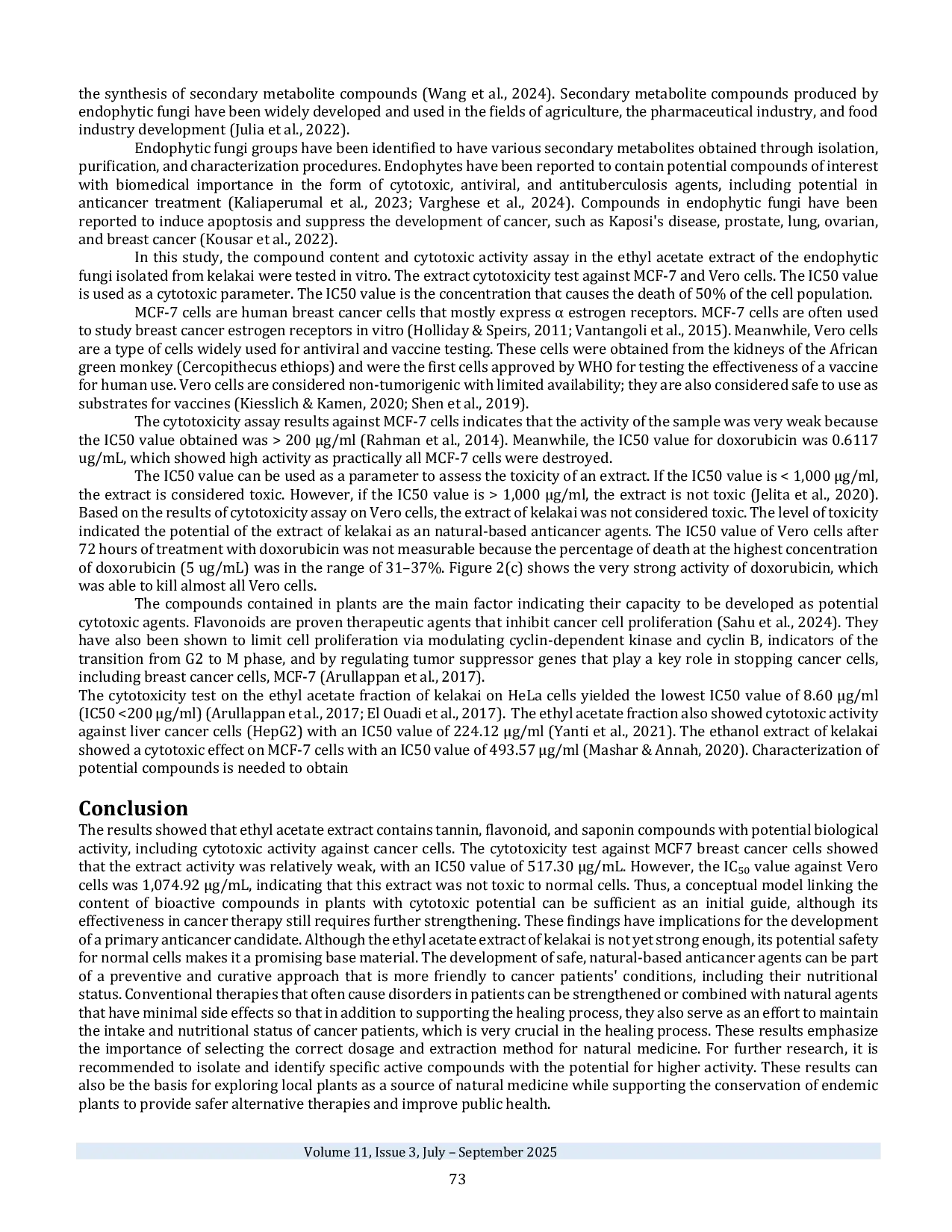 JURIS The Cytotoxicity of Endophytic Fungi Isolated from Kelakai Stenochlaena palustris Against MCF 7 and Vero Cells