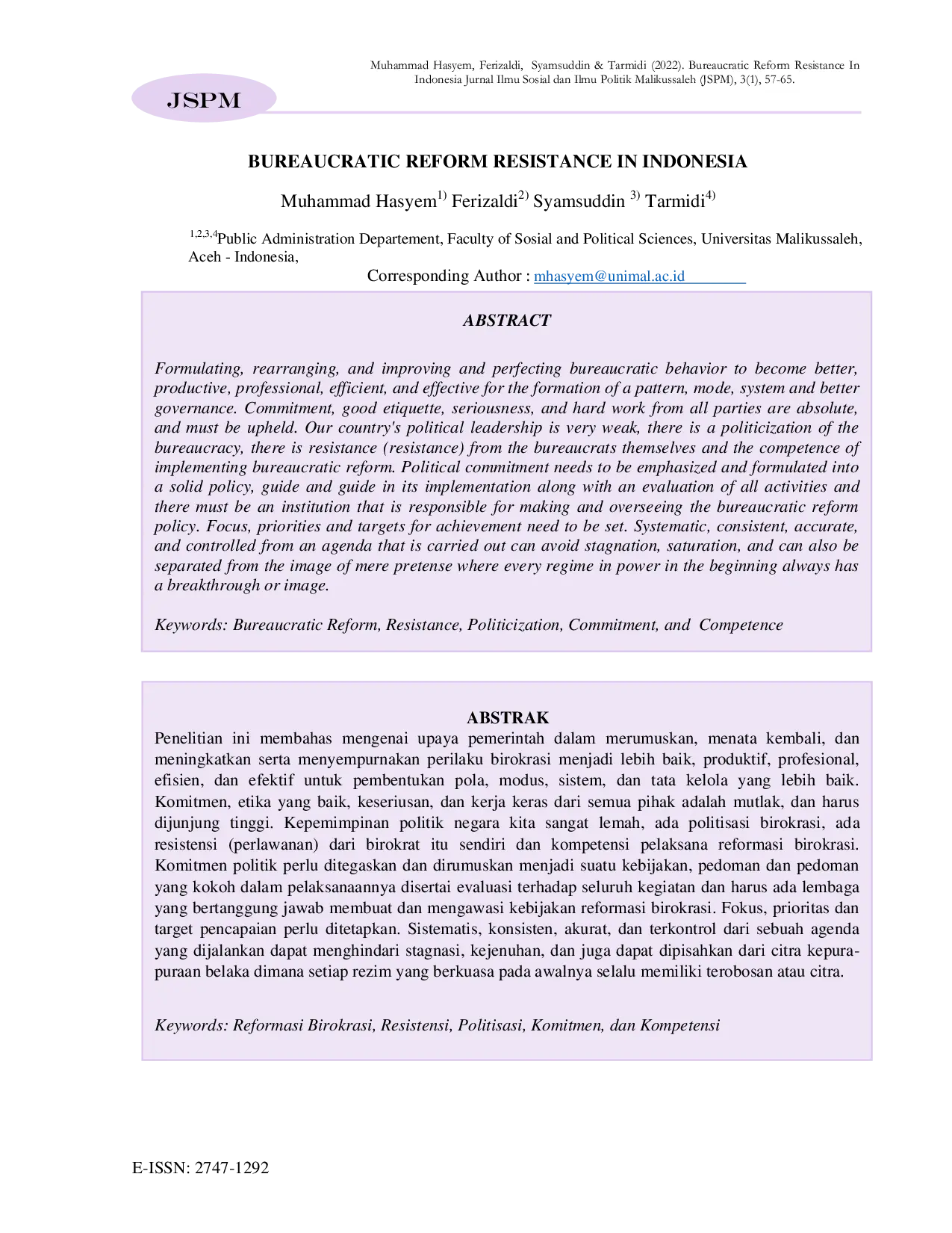 JURIS Bureaucratic Reform Resistance in Indonesia