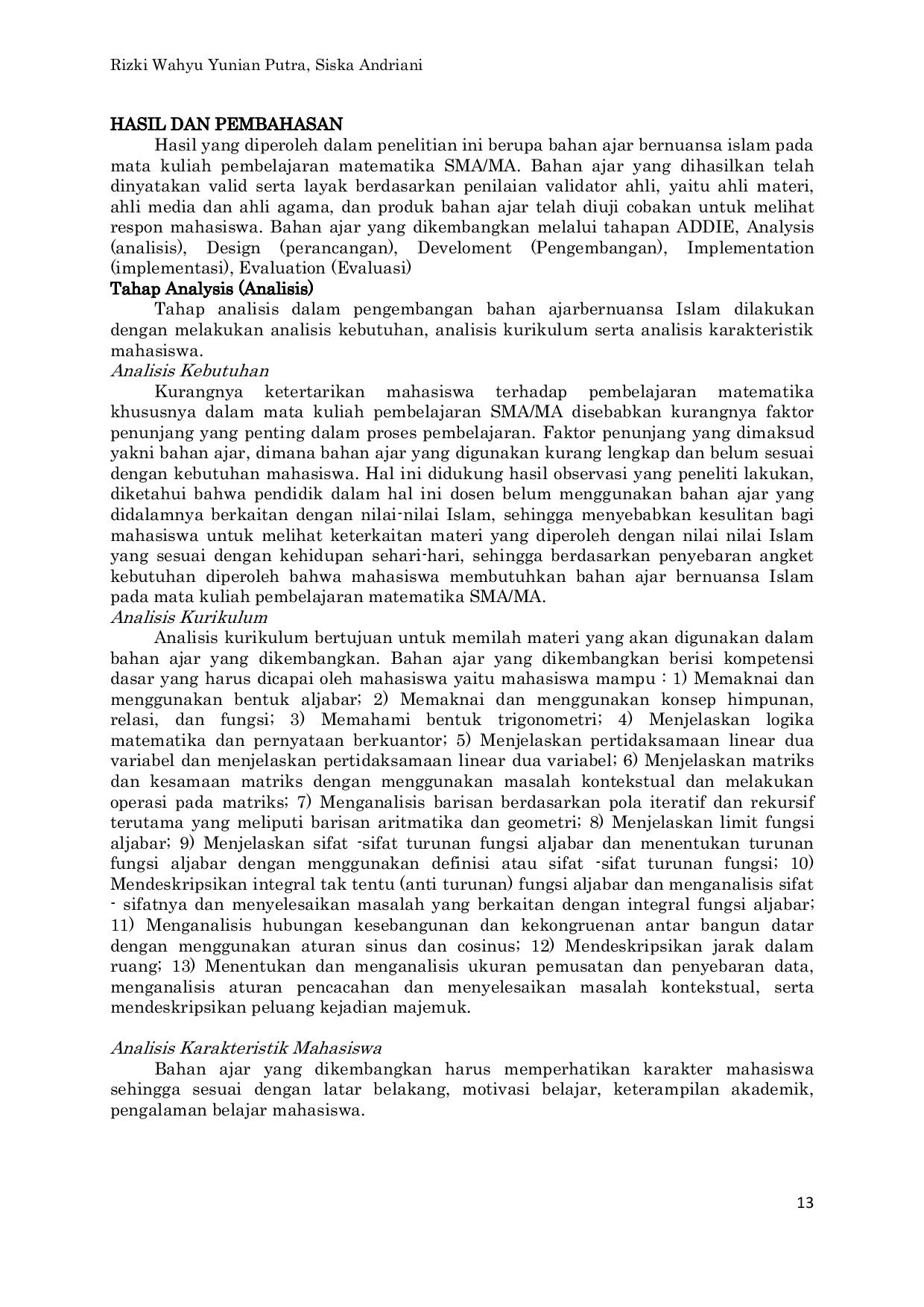 JURIS Bahan Ajar Bernuansa Islam pada Mata Kuliah Pembelajaran Matematika SMA MA