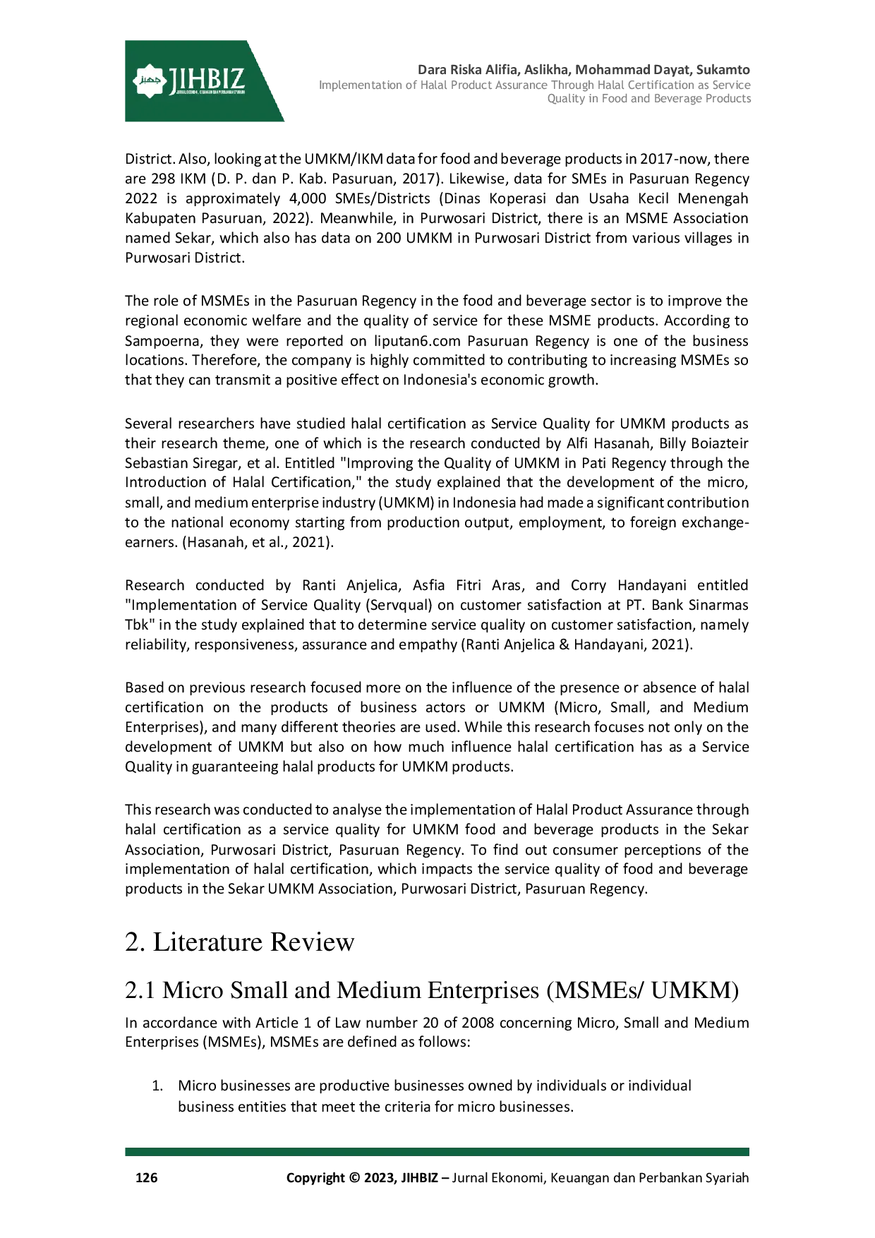 JURIS Implementasi Jaminan Produk Halal Melalui Sertifikasi Halal Sebagai Service Quality Pada Produk Makanan dan Minuman