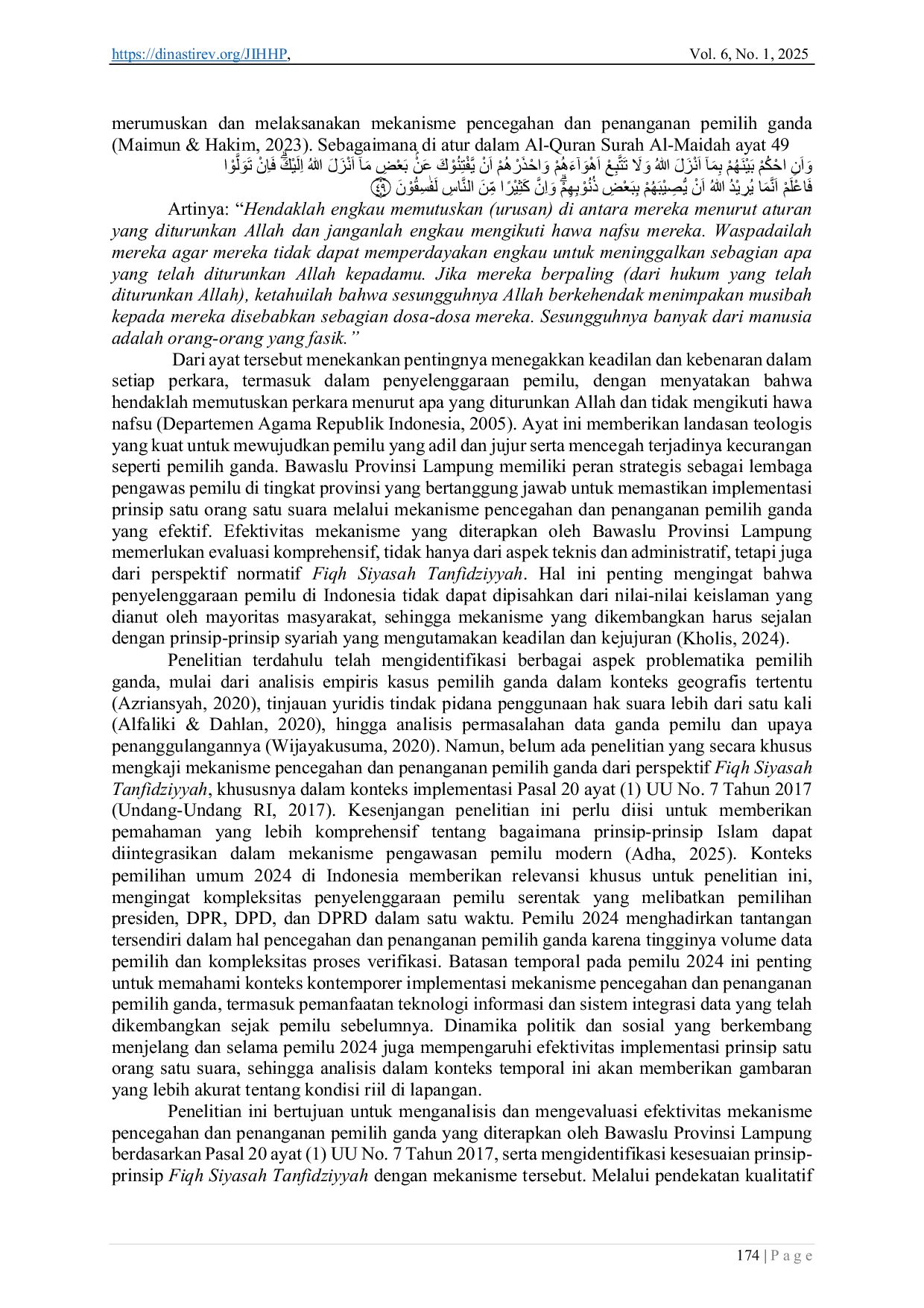 JURIS Analisis Fiqh Siyasah Tanfidziyyah Terhadap Mekanisme Bawaslu Dalam Pencegahan Dan Penanganan Pemilih Ganda Studi Bawaslu Provinsi Lampung