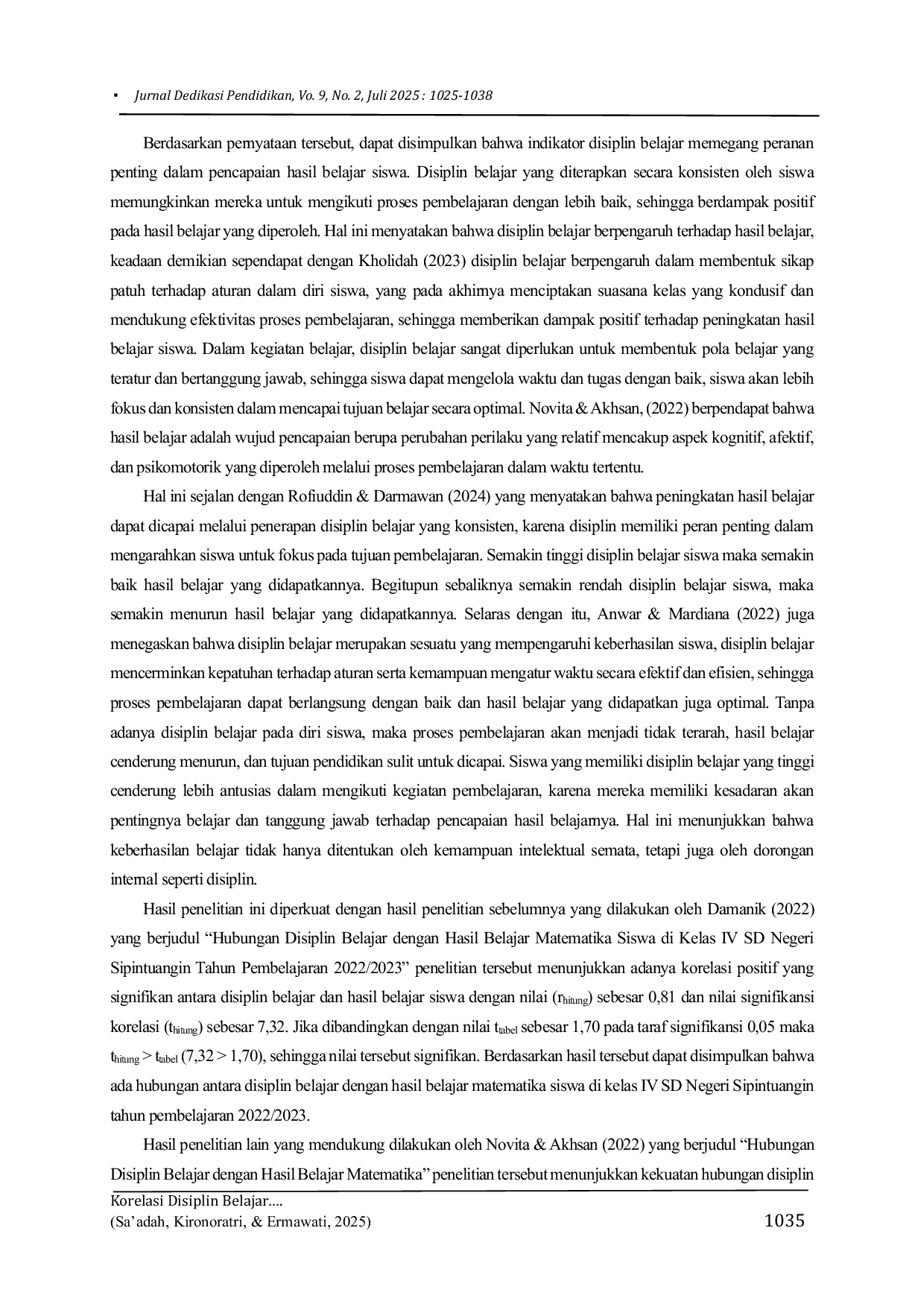 JURIS Korelasi Disiplin Belajar Dengan Hasil Belajar Bahasa Indonesia Siswa Kelas VI SD 1 Mijen