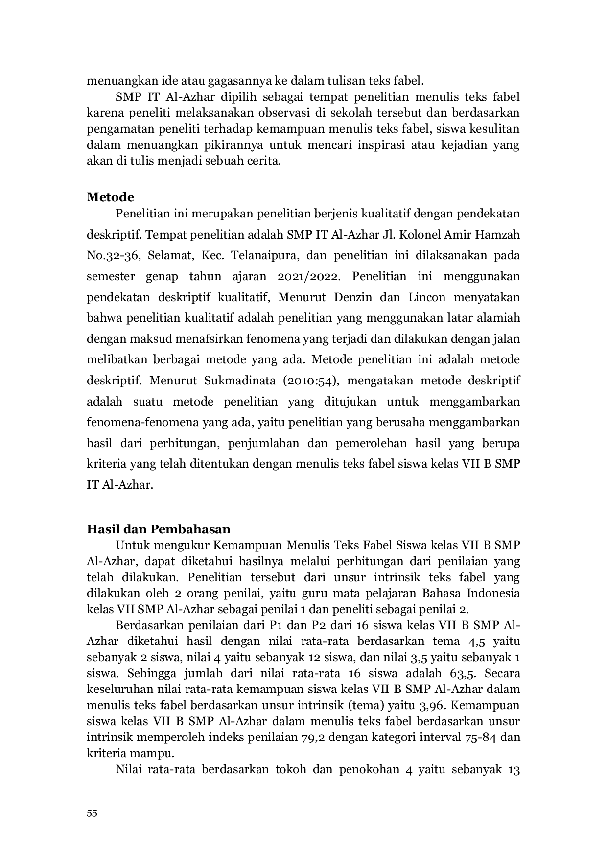 JURIS Kemampuan Menulis Teks Fabel Menggunakan Media Gambar Berseri Siswa Kelas VII SMP IT Al Azhar Tahun Ajaran 2021 2022
