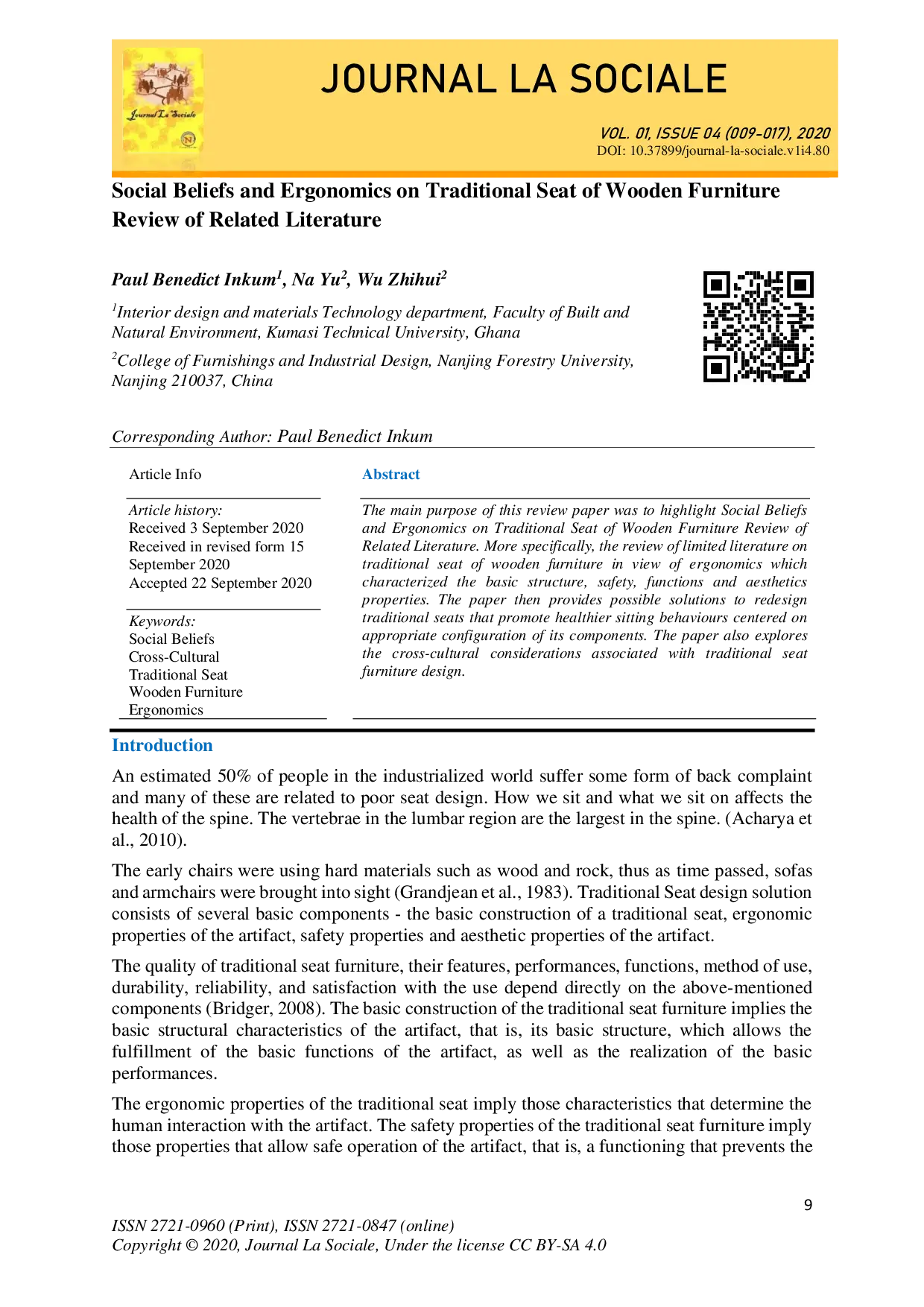 juris Social Beliefs and Ergonomics on Traditional Seat of Wooden Furniture Review of Related Literature