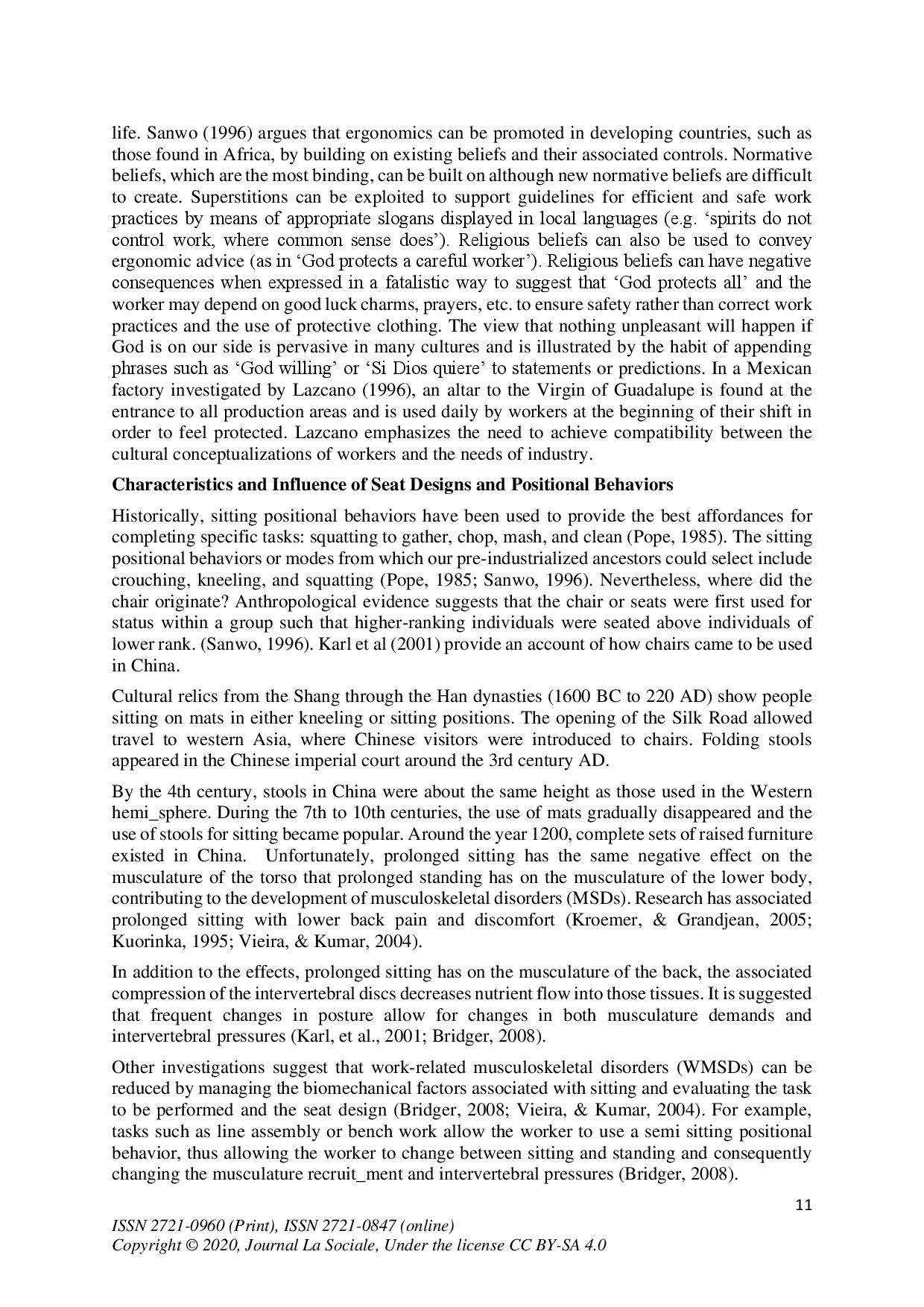 juris Social Beliefs and Ergonomics on Traditional Seat of Wooden Furniture Review of Related Literature