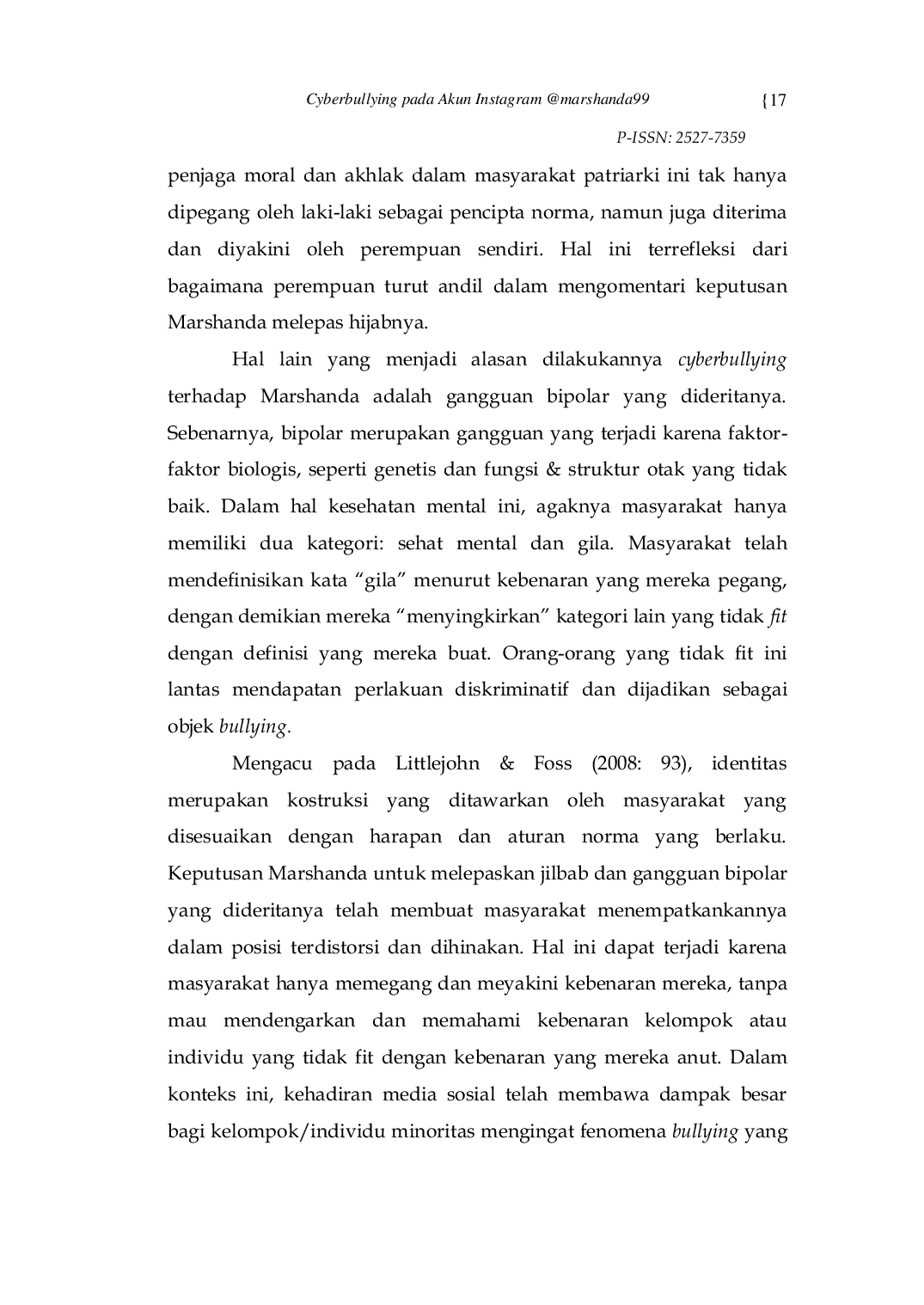 JURIS Cyberbullying pada Akun Instagram marshanda99