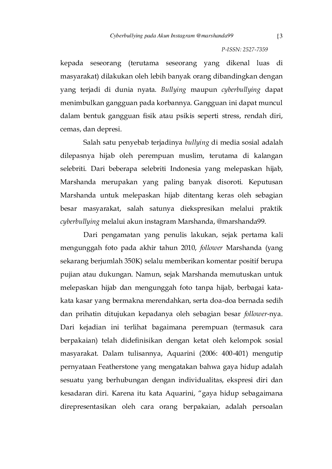 JURIS Cyberbullying pada Akun Instagram marshanda99