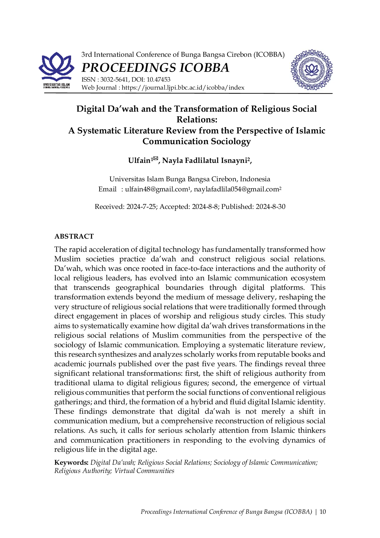 JURIS Digital Da wah and the Transformation of Religious Social Relations A Systematic Literature Review from the Perspective of Islamic Communication Sociology