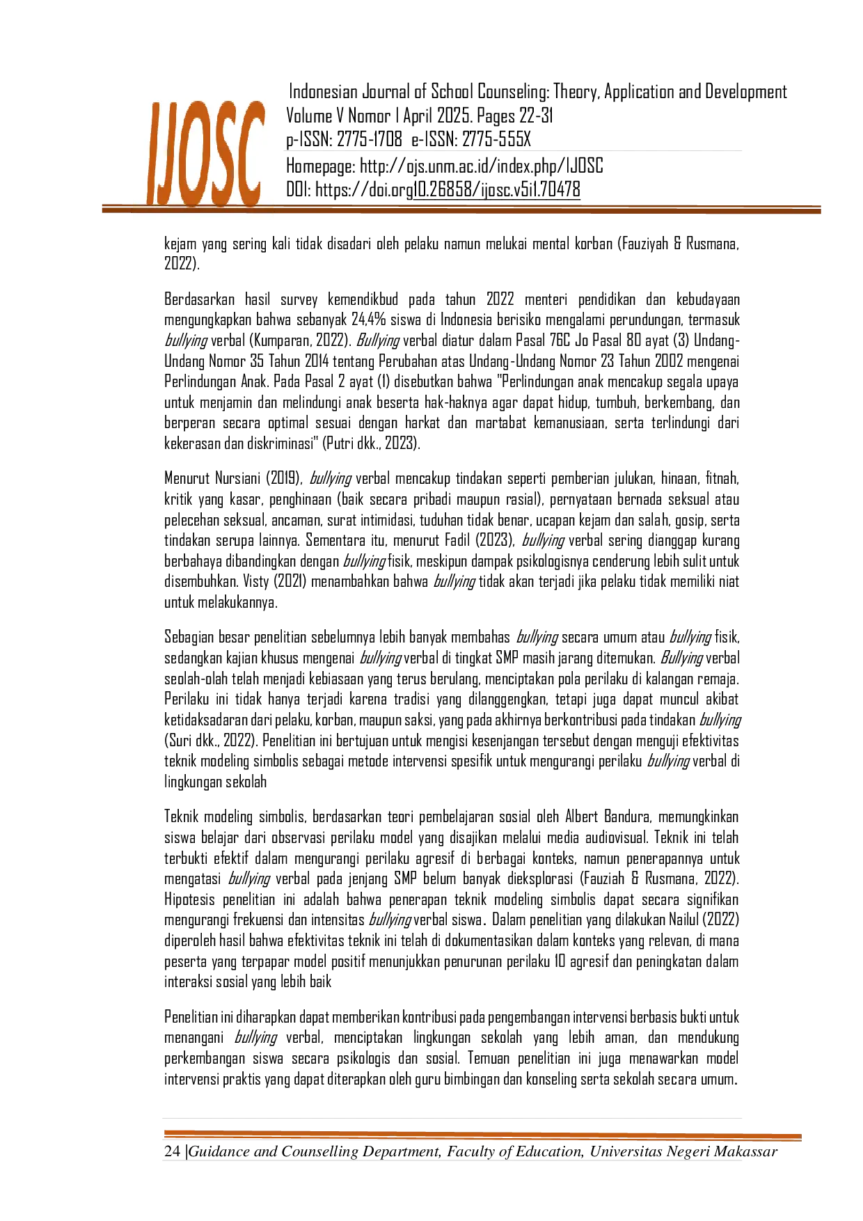 JURIS Efektifitas Teknik Modeling Simbolis Sebagai Intervensi Perilaku Bullying Verbal pada Siswa SMP