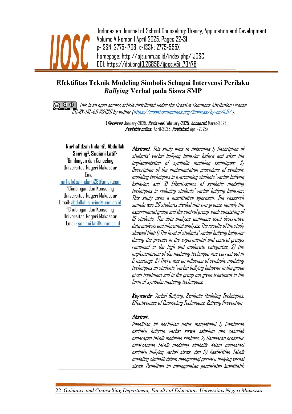 JURIS Efektifitas Teknik Modeling Simbolis Sebagai Intervensi Perilaku Bullying Verbal pada Siswa SMP