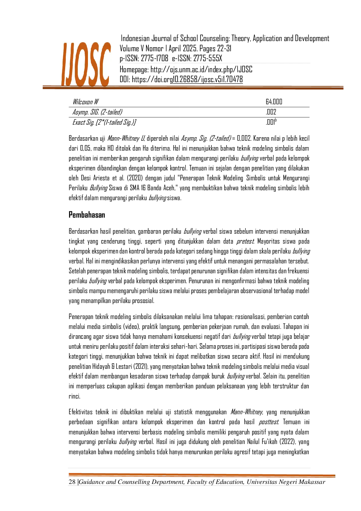 JURIS Efektifitas Teknik Modeling Simbolis Sebagai Intervensi Perilaku Bullying Verbal pada Siswa SMP