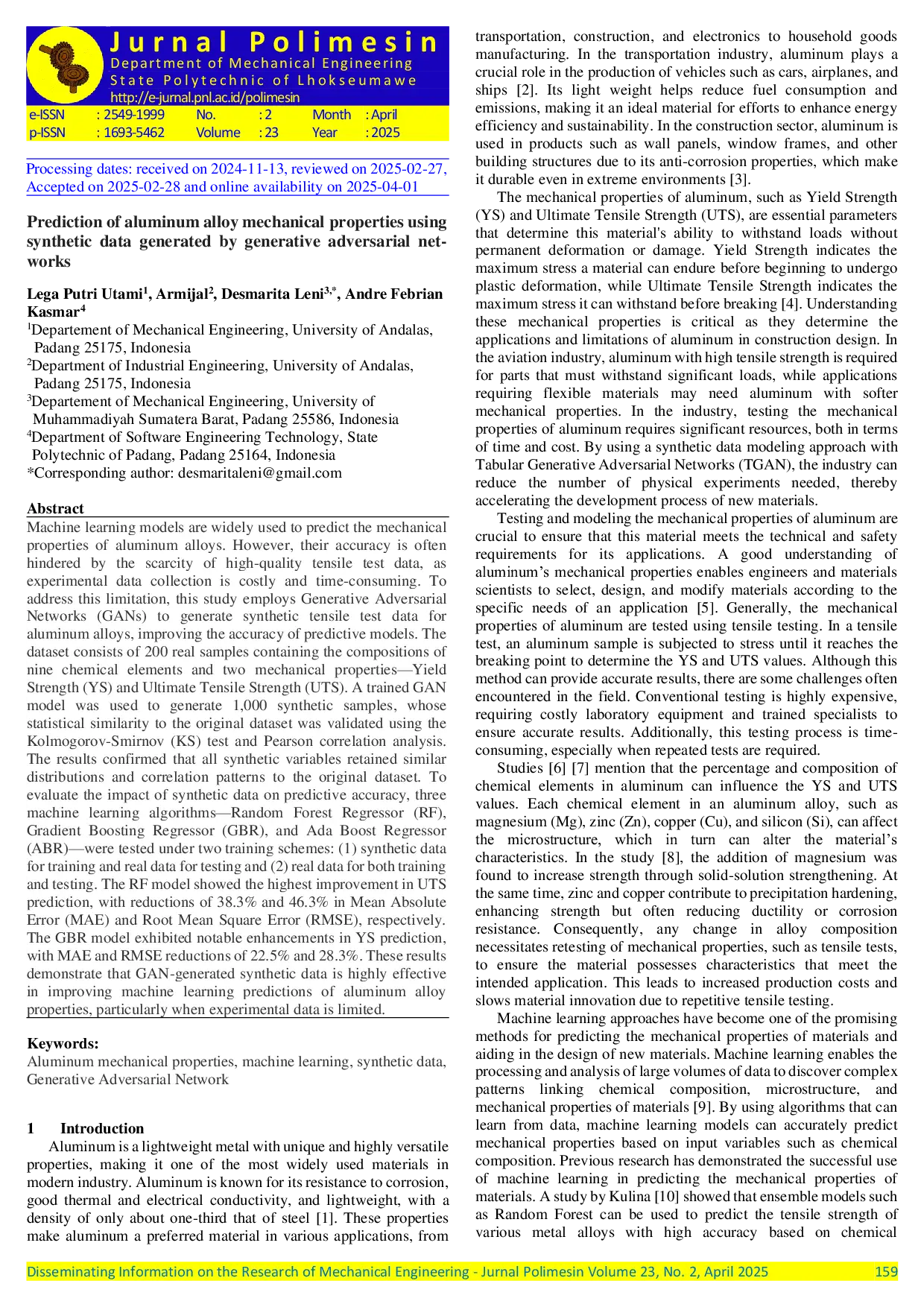 JURIS Prediction of aluminum alloy mechanical properties using synthetic data generated by generative adversarial networks