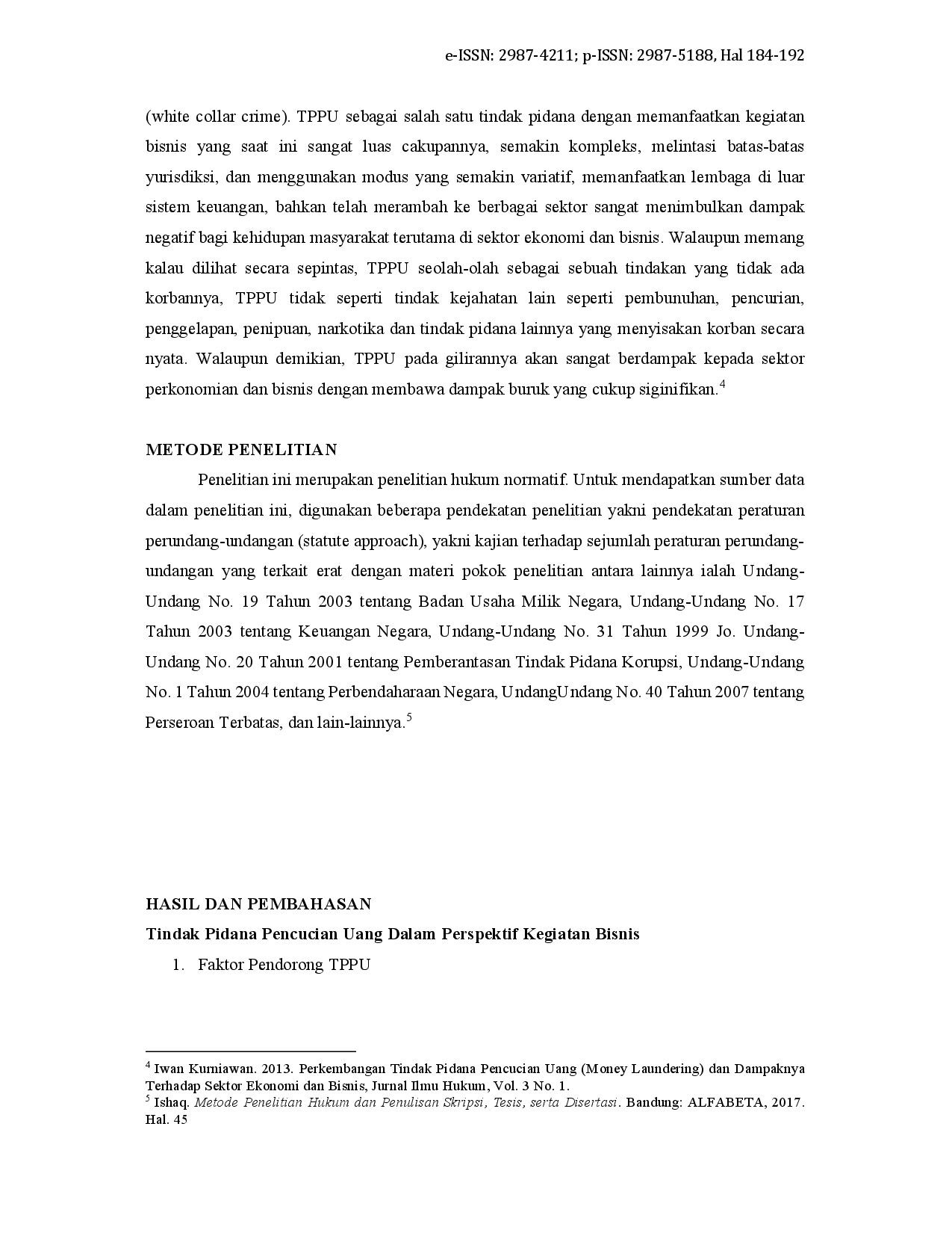 juris Tindak Pidana Pencucian Uang Dan Modusnya Dalam Perspektif Hukum Bisnis