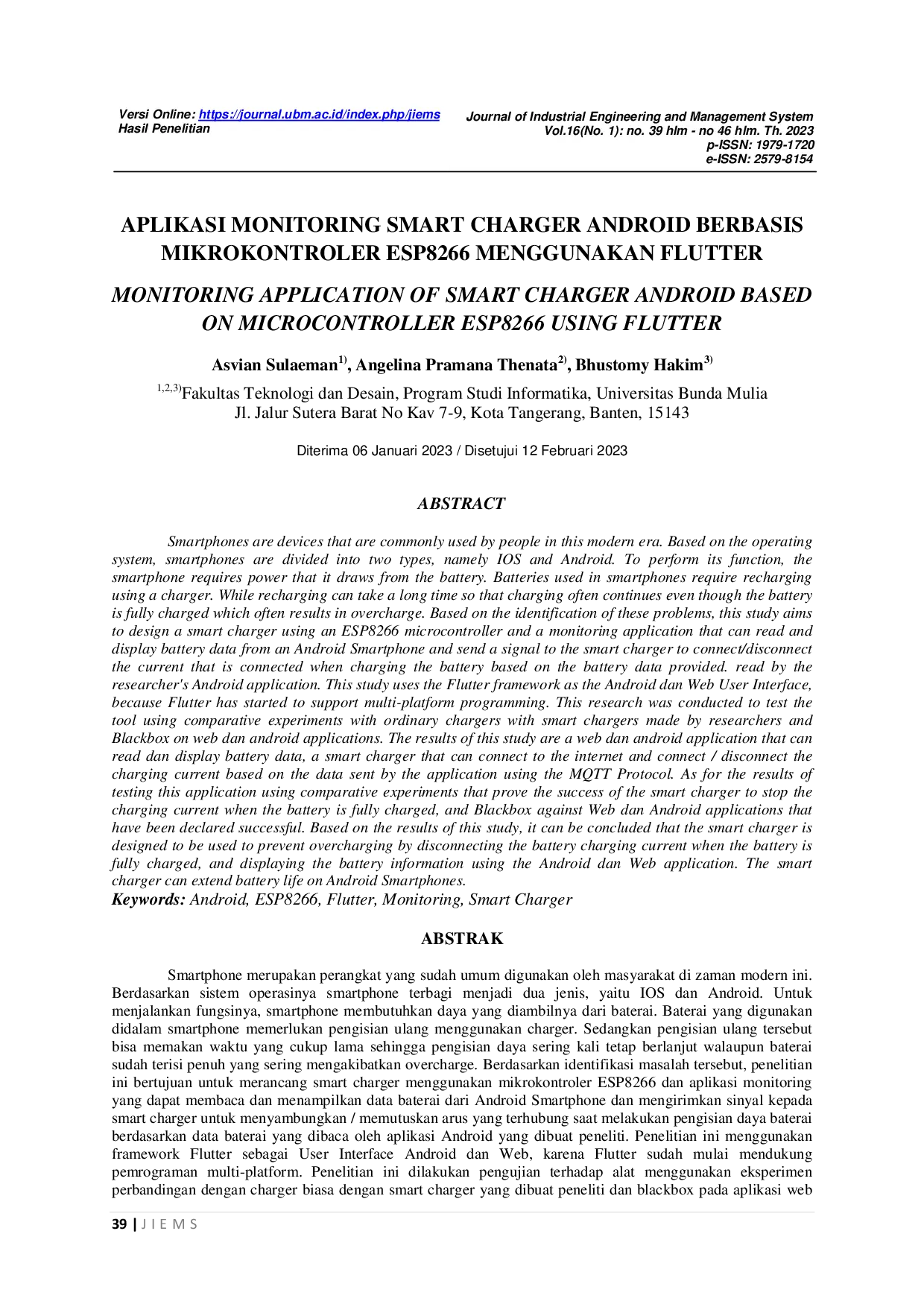 JURIS Aplikasi Monitoring Smart Charger Android Berbasis Mikrokontroler Esp8266 Menggunakan Flutter