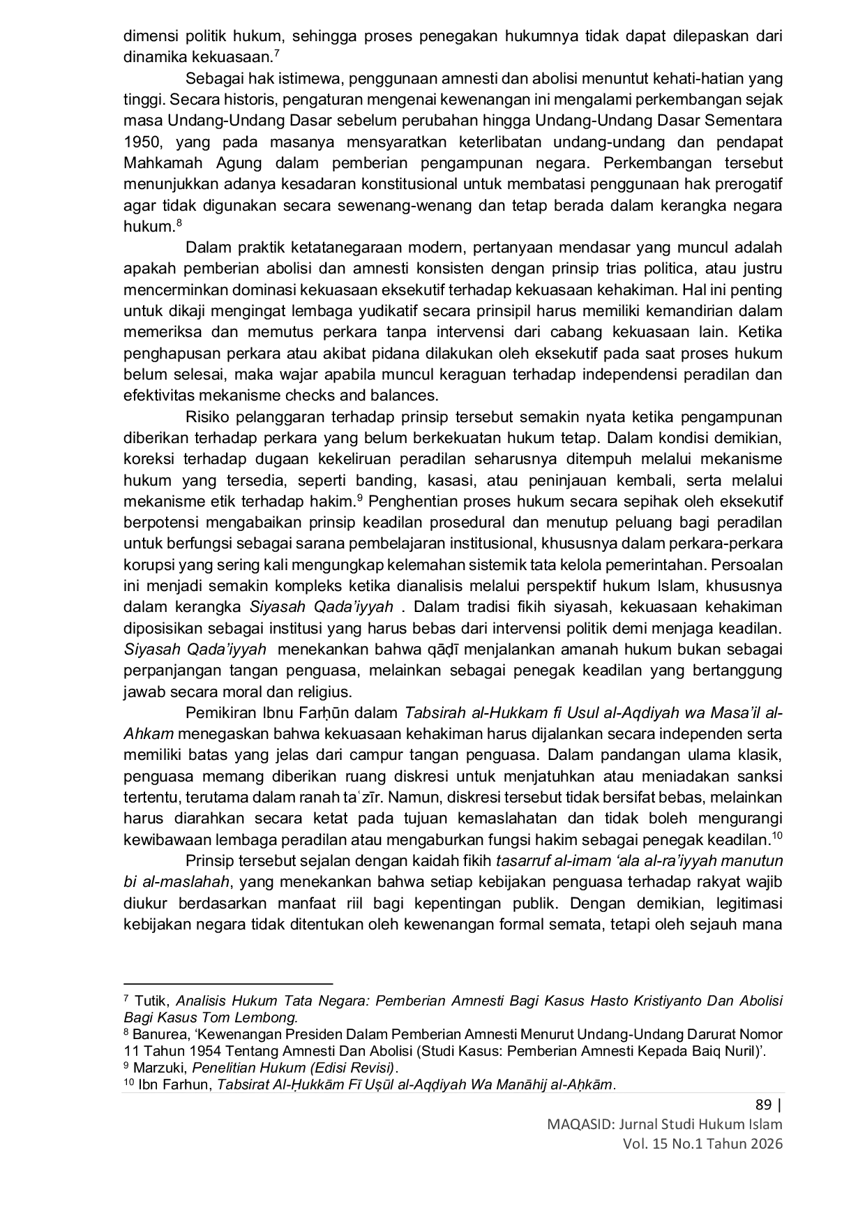 JURIS Abolisi Dan Amnesti Implikasinya Terhadap Independensi Kekuasaan Kehakiman dalam Siyasah Qada iyyah di Indonesia