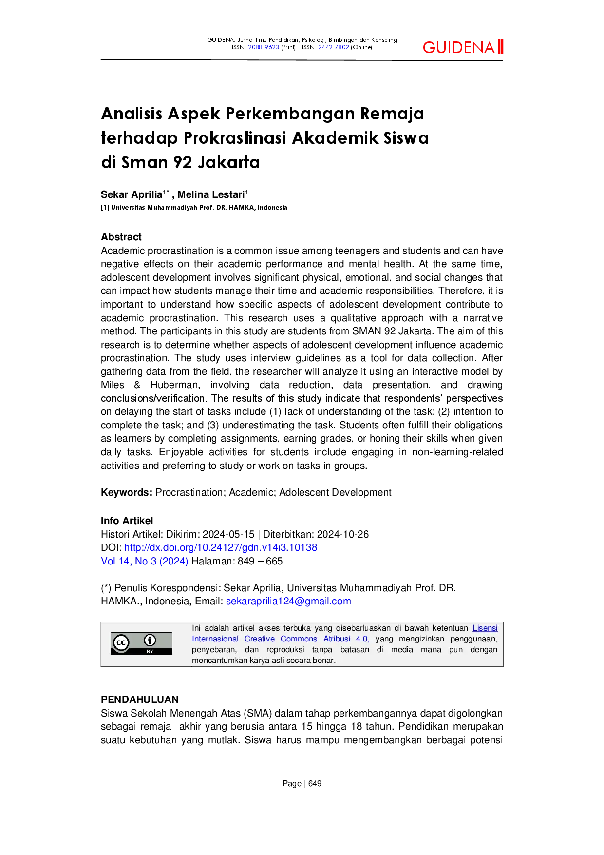 juris Analisis Aspek Perkembangan Remaja terhadap Prokrastinasi Akademik Siswa di SMAN 92 Jakarta