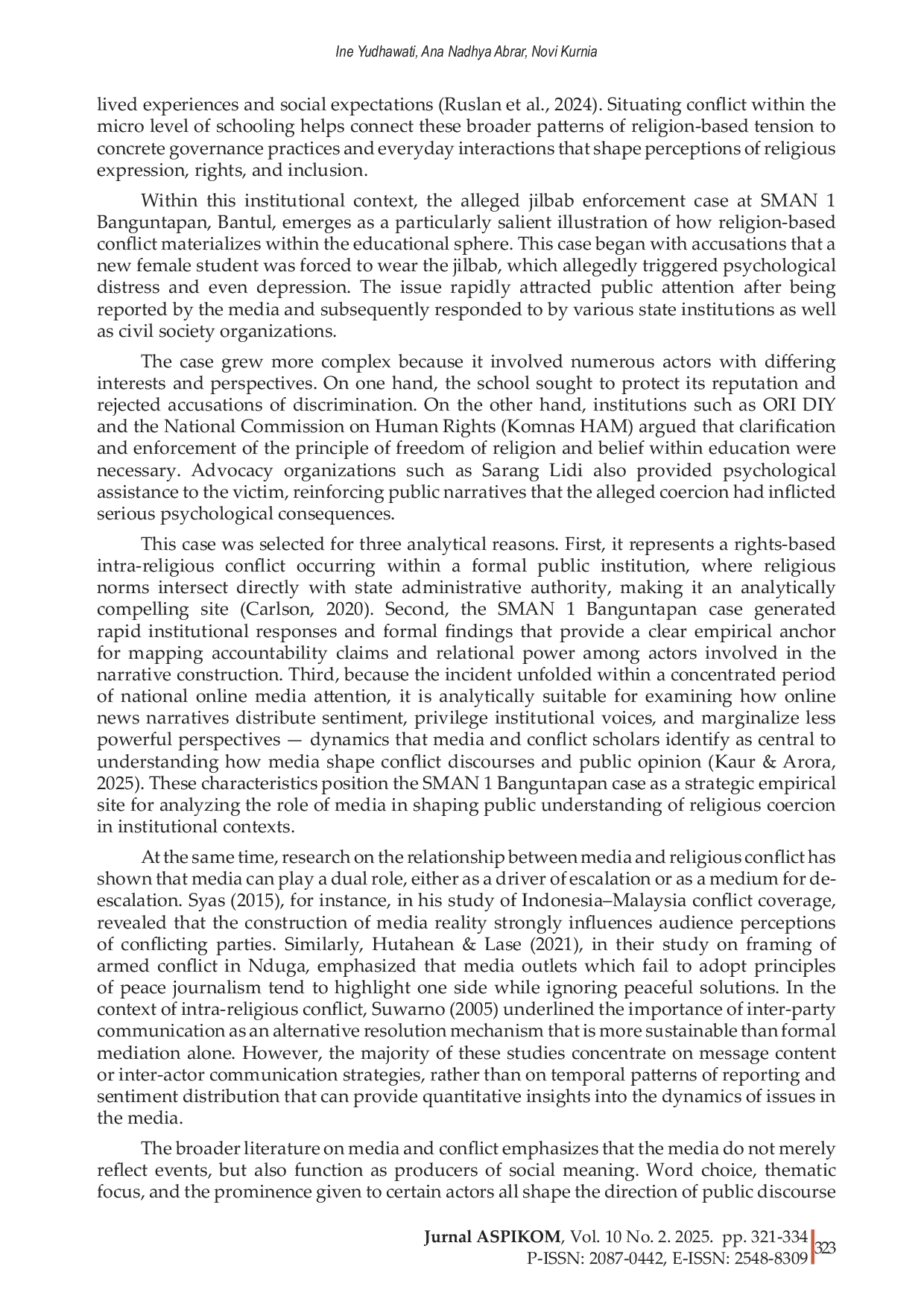 JURIS Sentiment analysis and actor mapping in media coverage of the forced hijab case at SMAN 1 Banguntapan