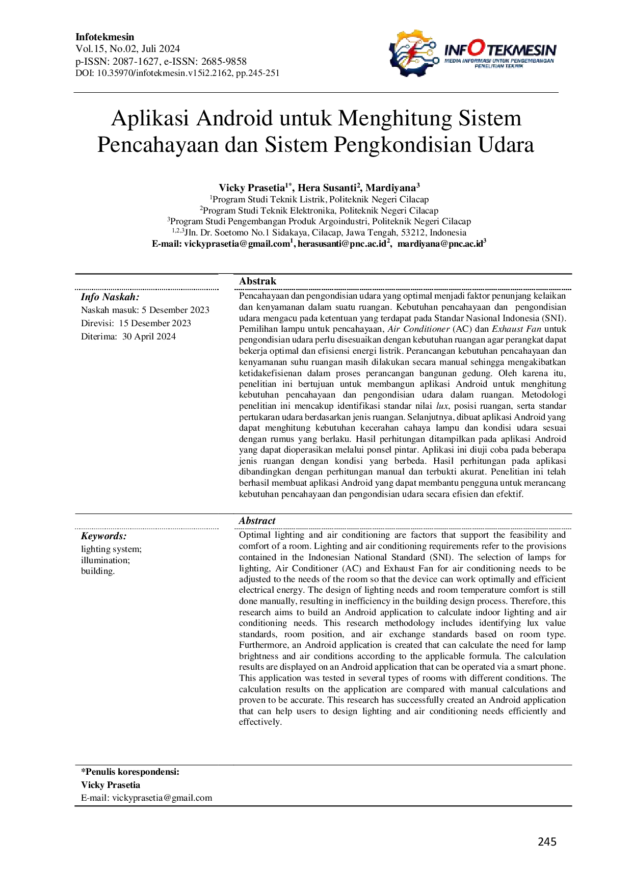 juris Aplikasi Android untuk Menghitung Sistem Pencahayaan dan Sistem Pengkondisian Udara