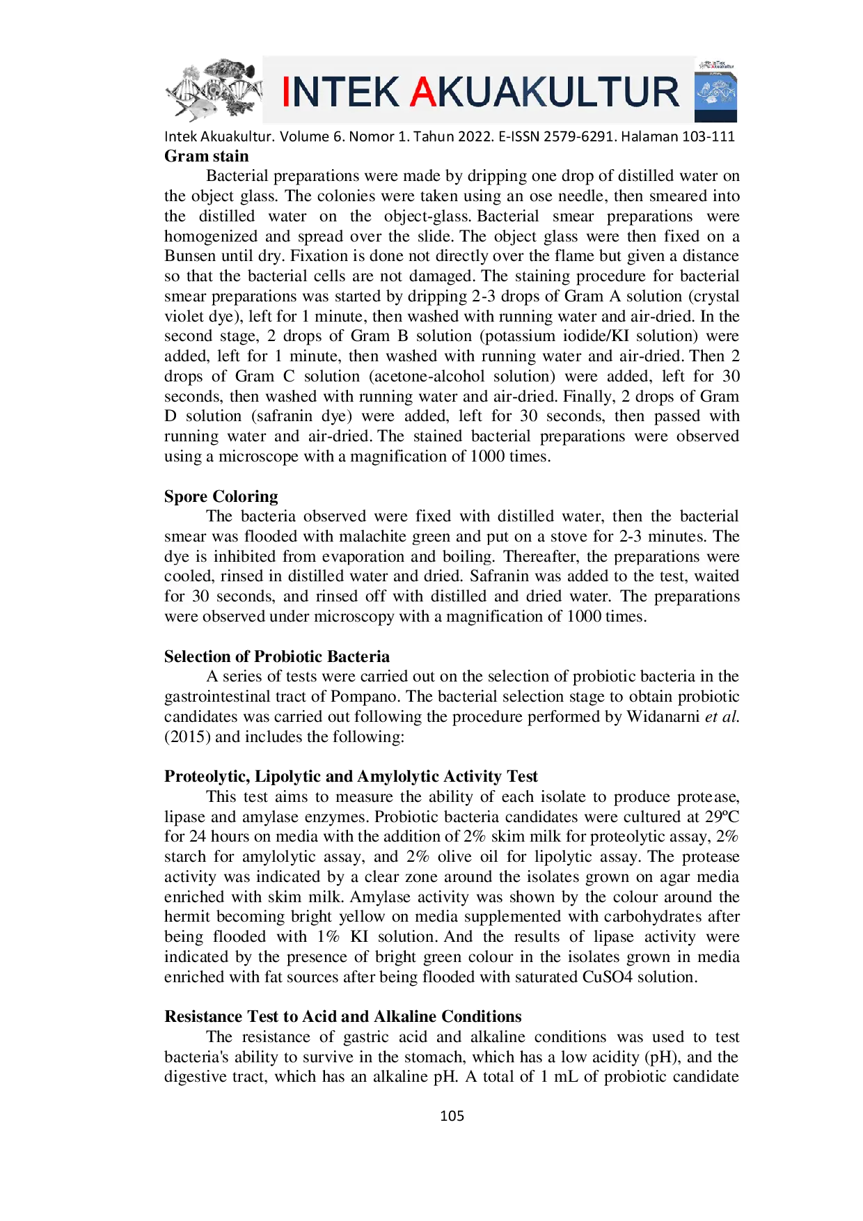 JURIS Bakteri Bacillus sp Berpotensi Probiotik dalam Saluran Pencernaan Ikan Bawal Bintang Trachinotus blochii