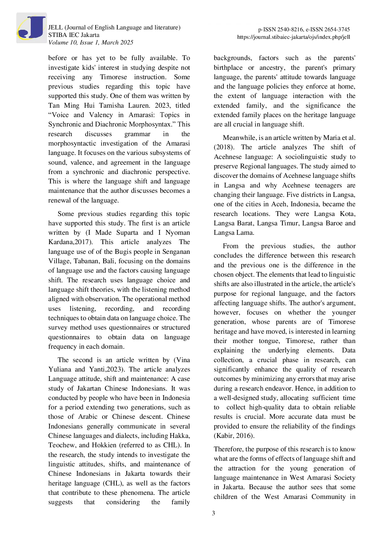 JURIS Pengaruh Perpindahan Bahasa dan Daya Tarik Generasi Muda dalam Pelestarian Bahasa Timorese Amarasi Barat di Jakarta