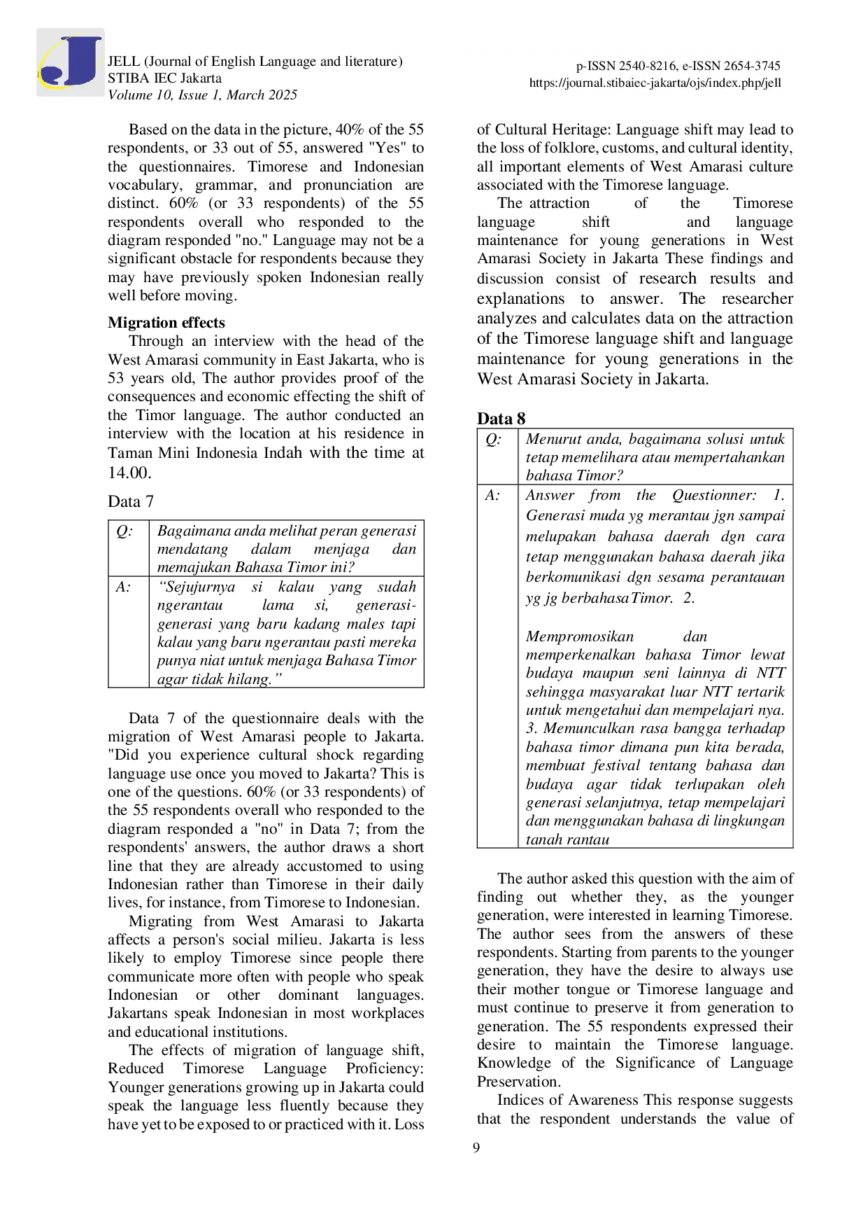 JURIS Pengaruh Perpindahan Bahasa dan Daya Tarik Generasi Muda dalam Pelestarian Bahasa Timorese Amarasi Barat di Jakarta