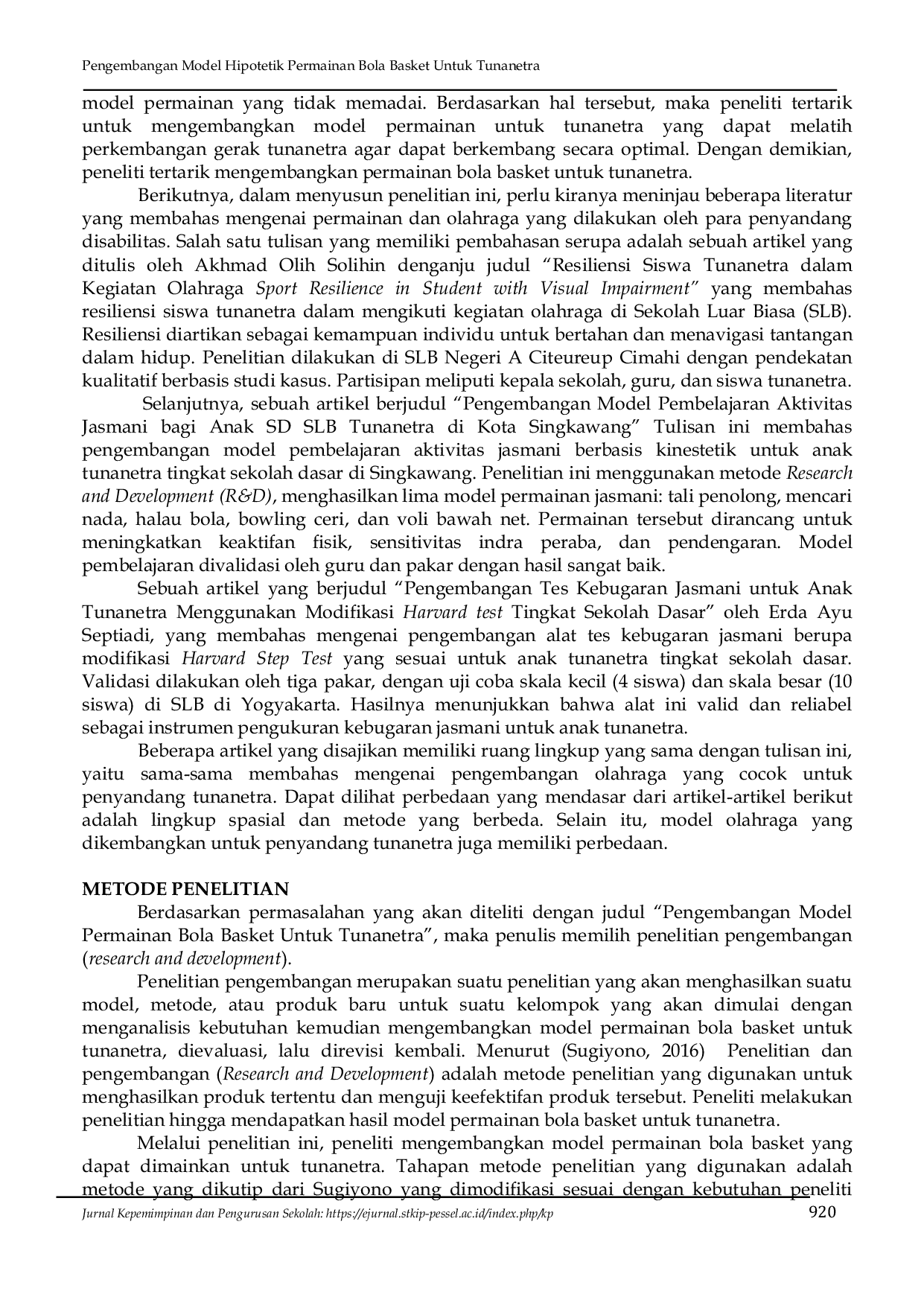 JURIS Pengembangan Model Hipotetik Permainan Bola Basket Untuk Tunanetra