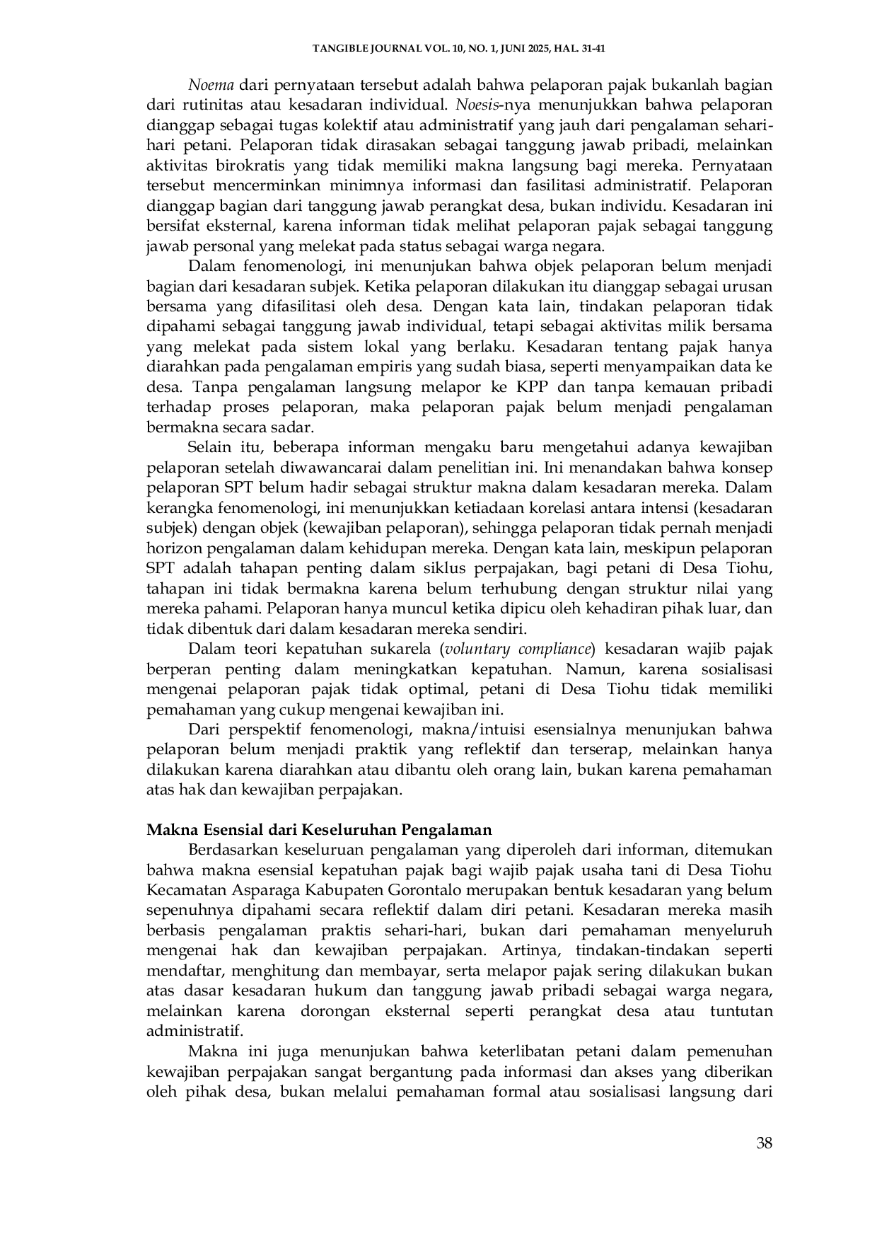 JURIS Mengungkap Kepatuhan Wajib Pajak Orang Pribadi Pada Usaha Tani Di Desa Tiohu Kecamatan Asparaga Kabupaten Gorontalo