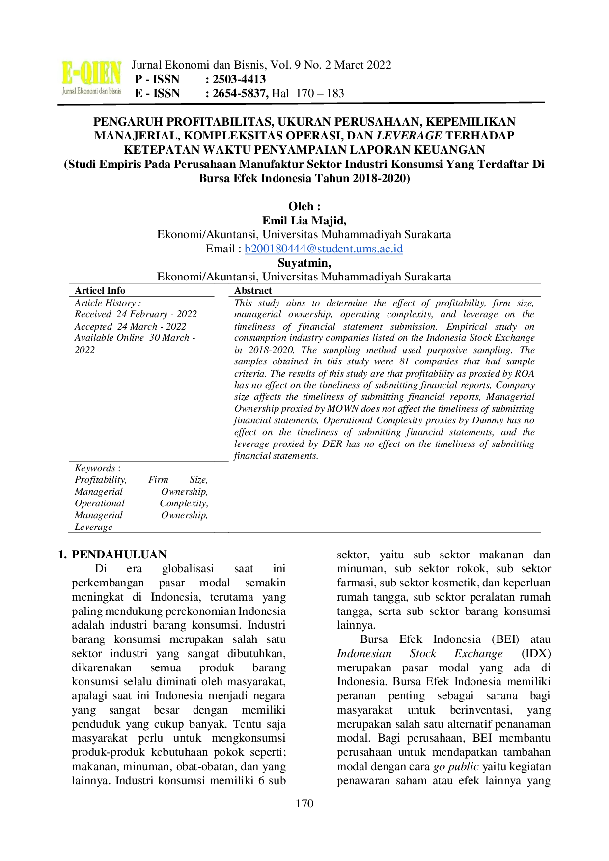 JURIS PENGARUH PROFITABILITAS UKURAN PERUSAHAAN KEPEMILIKAN MANAJERIAL KOMPLEKSITAS OPERASI DAN LEVERAGE TERHADAP KETEPATAN WAKTU PENYAMPAIAN LAPORAN KEUANGAN Studi Empiris Pada Perusahaan Manufaktur S